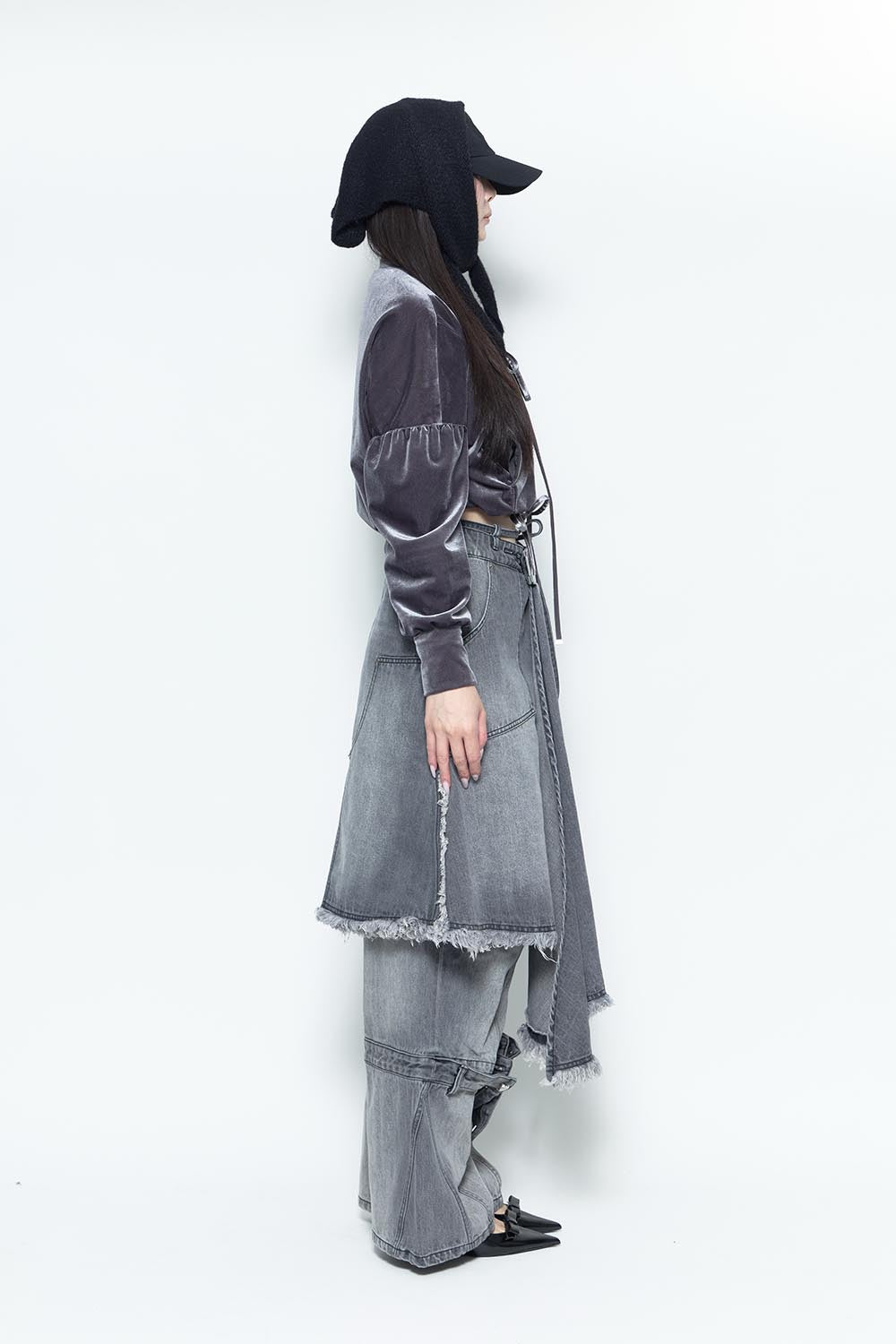 THEREDTHREAD / ザレッドスレッド】S double knee fray skirt