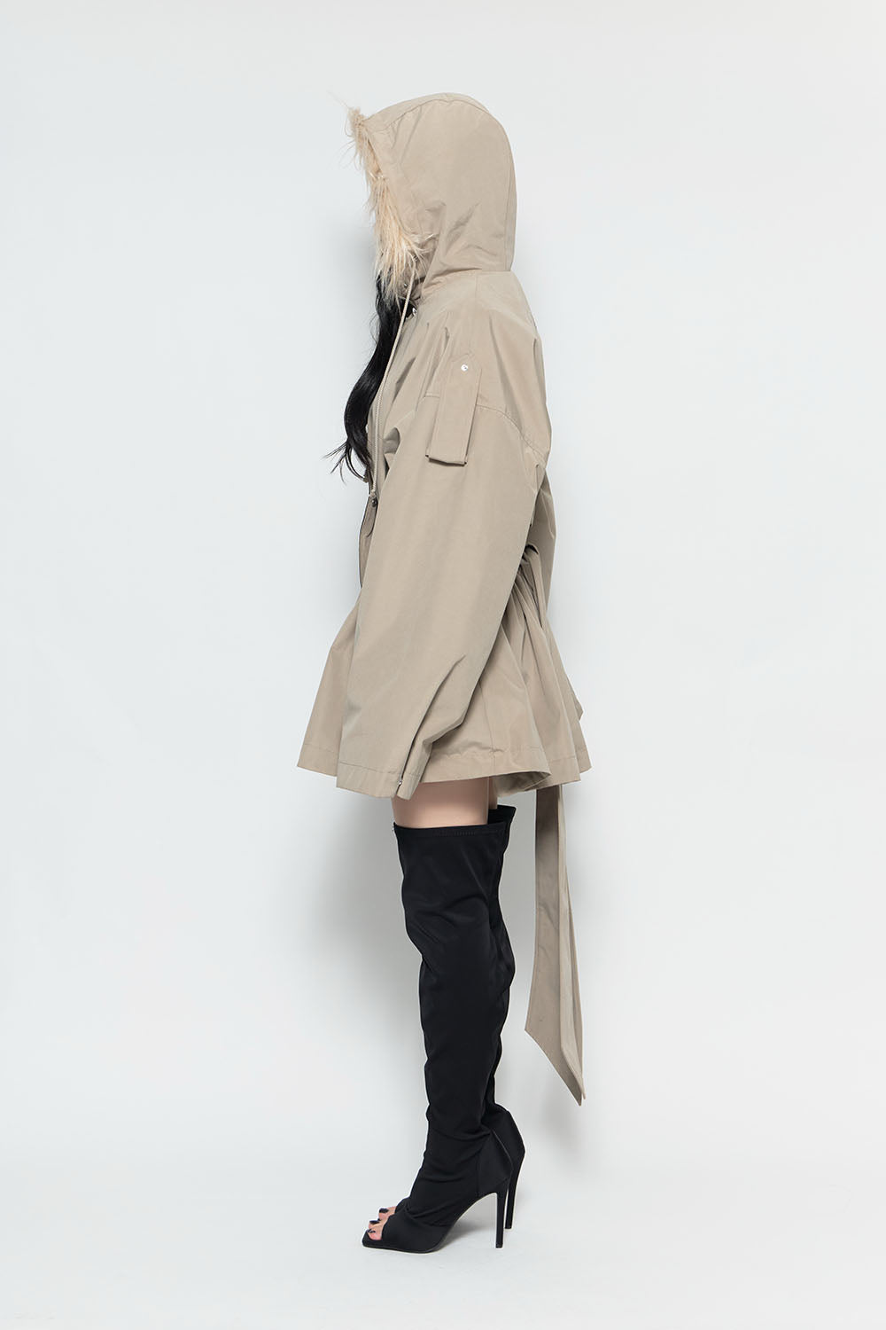 S fur embroidery trench short
