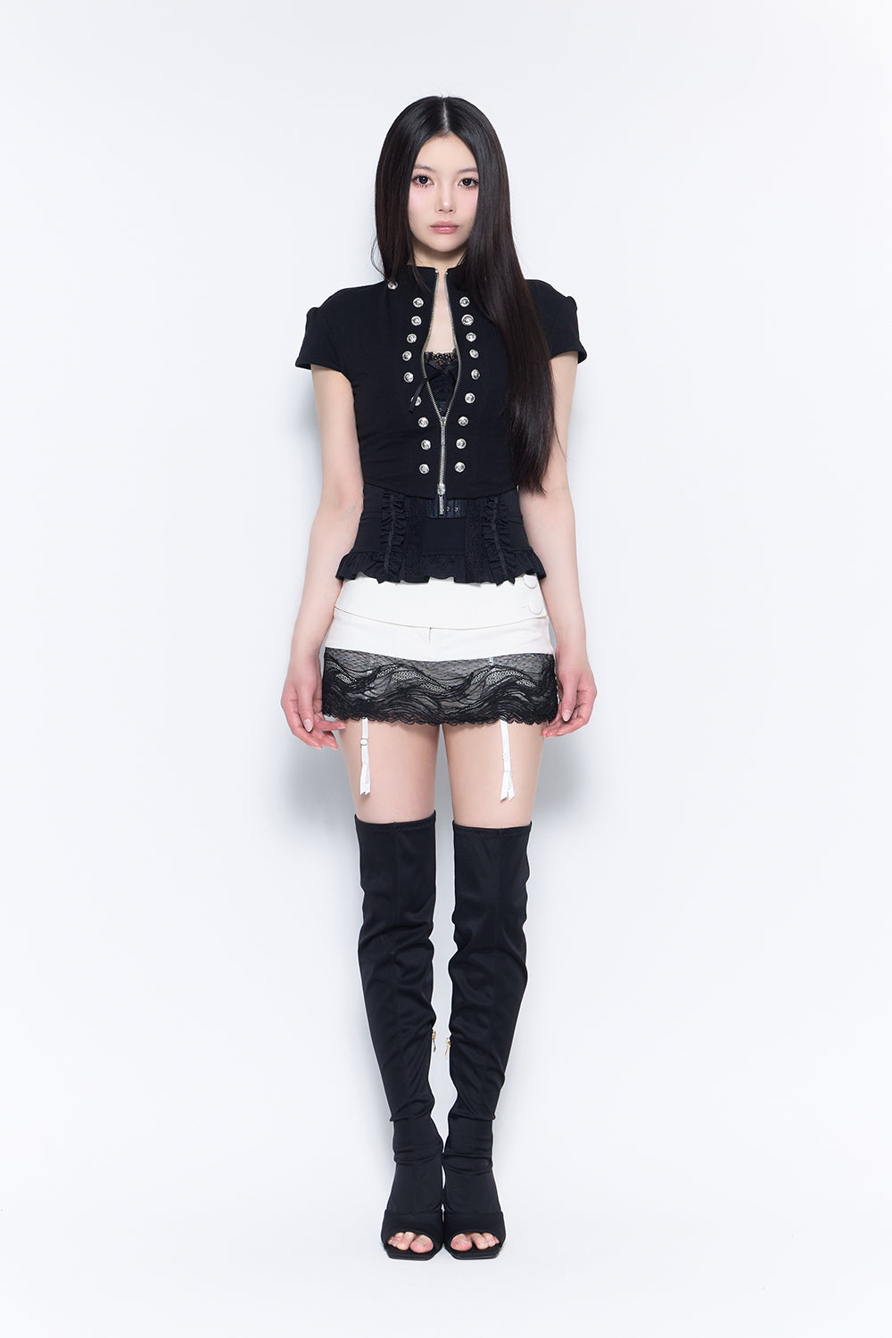 スカート THEREDTHREAD S lace trim suit skirt THEREDTHREAD / ザレッドスレッド】veil lace garter skort