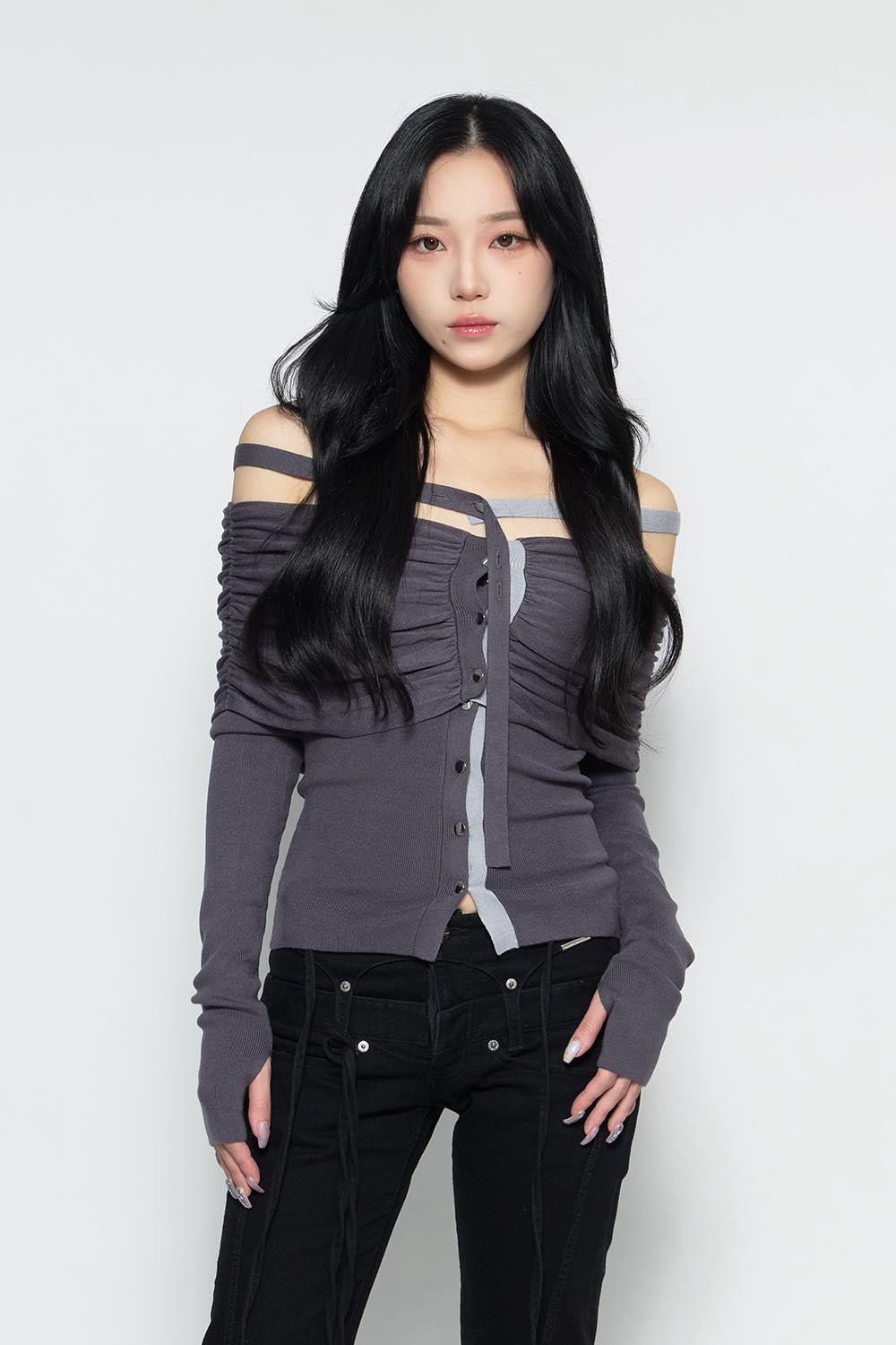 S bicolor shirred knit