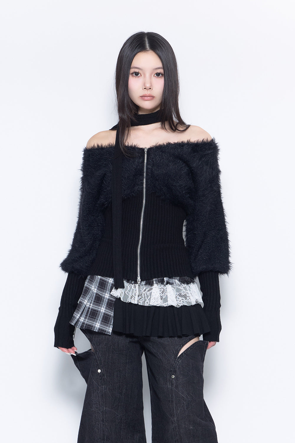 THEREDTHREAD / ザレッドスレッド】S contrast zip knit