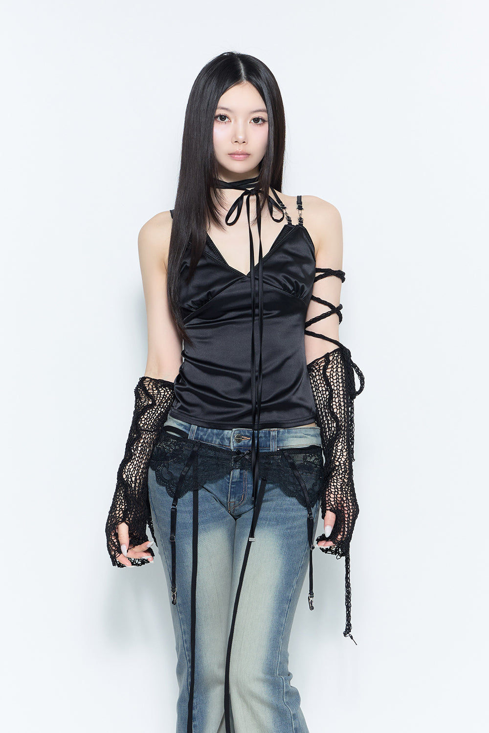 THEREDTHREAD trace cross camisole ブラック THEREDTHREAD】trace cross camisole