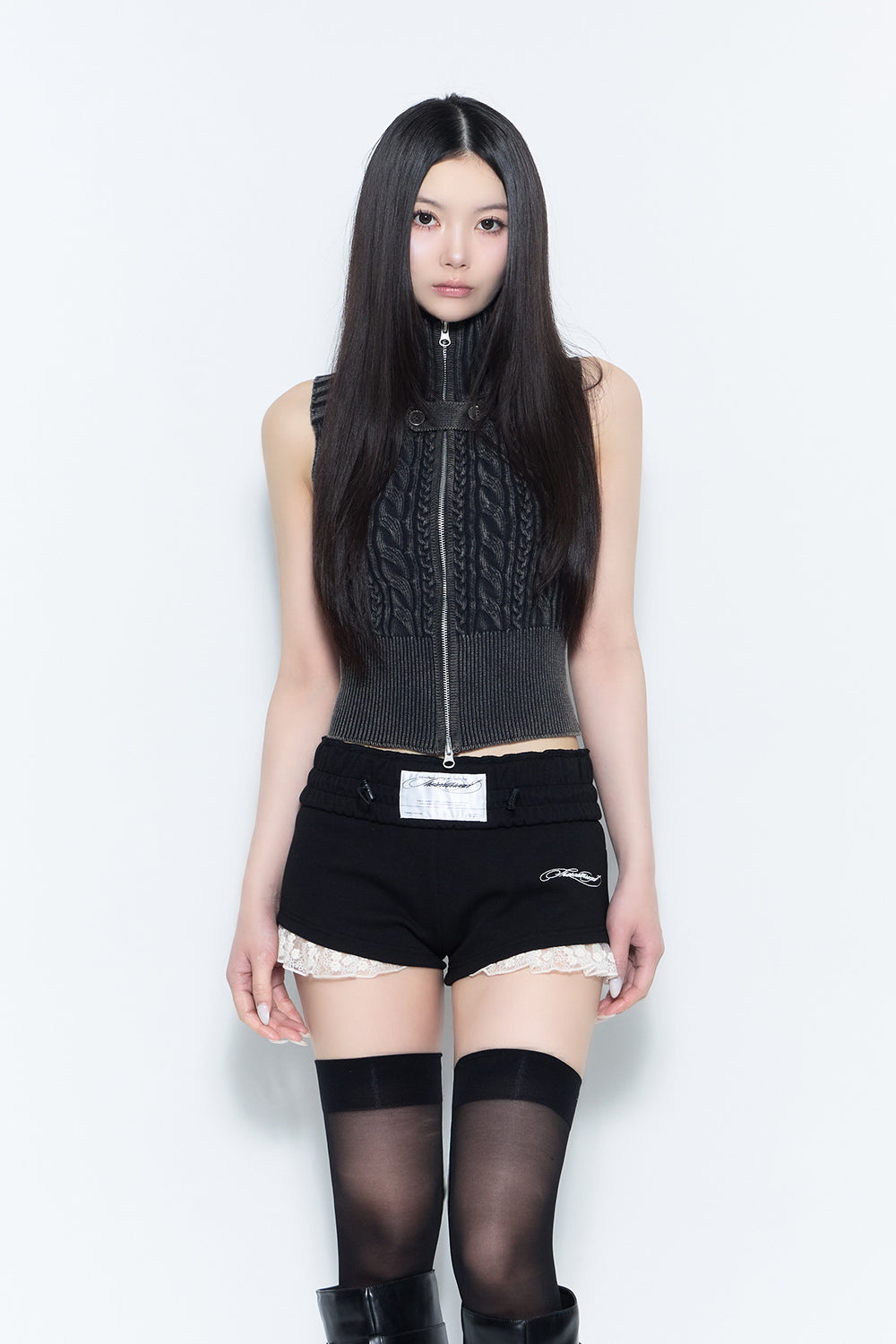 トップス theredthread layered neck knit cropped SCARLET / TOPS – THEREDTHREAD