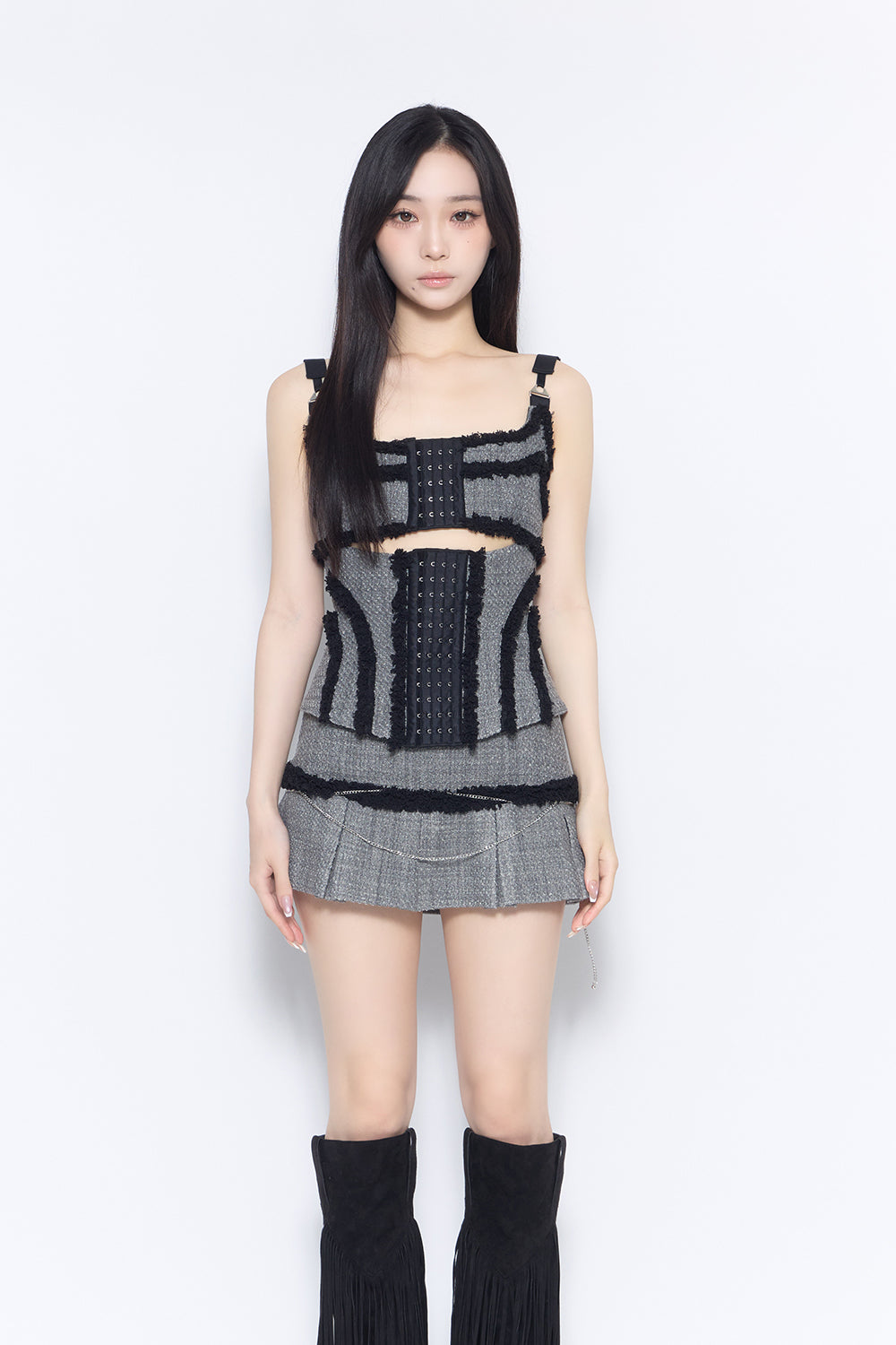 frayed tweed corset tops