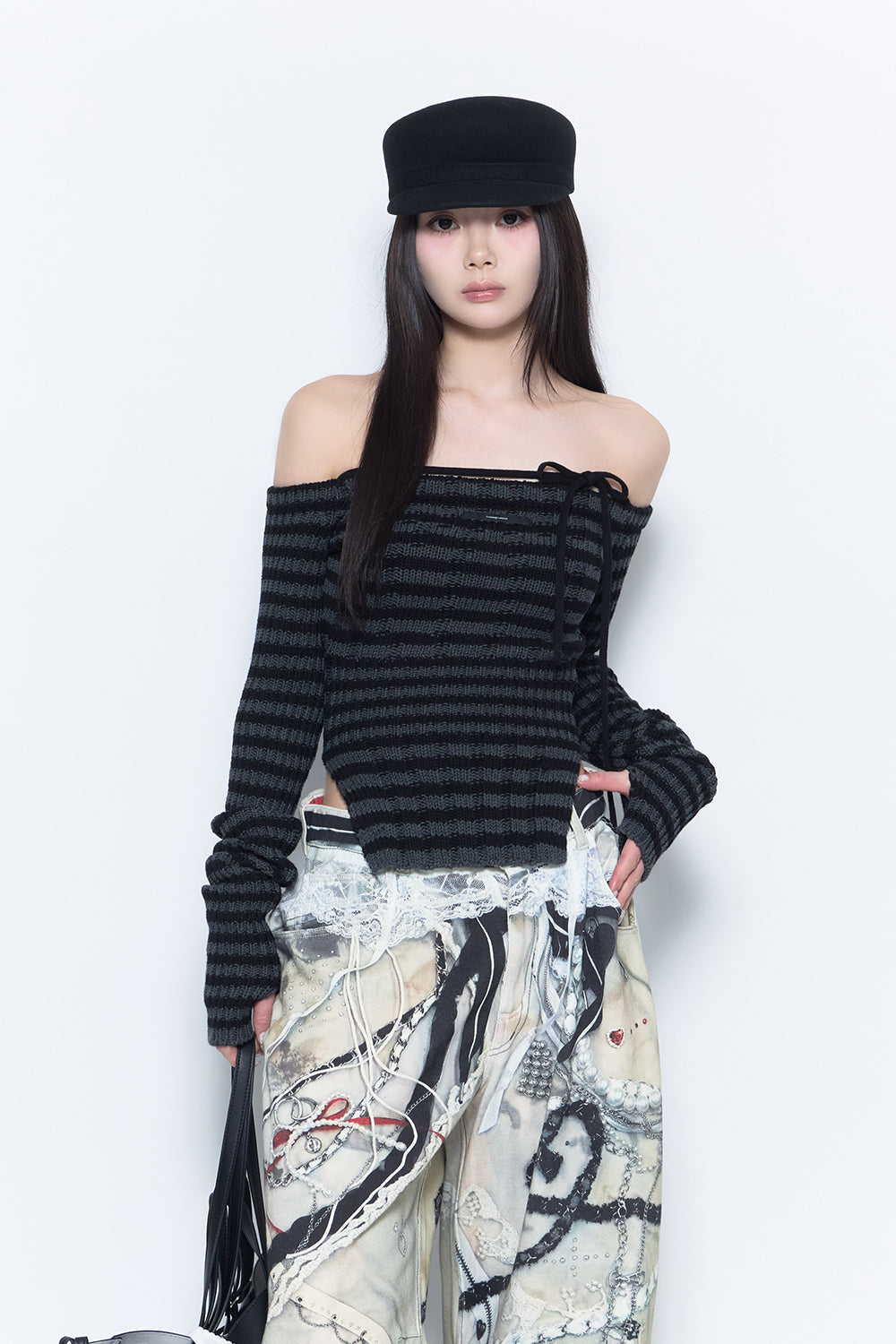 トップス theredthread slit offshoulder knit THEREDTHREAD / ザレッドスレッド】slit offshoulder knit