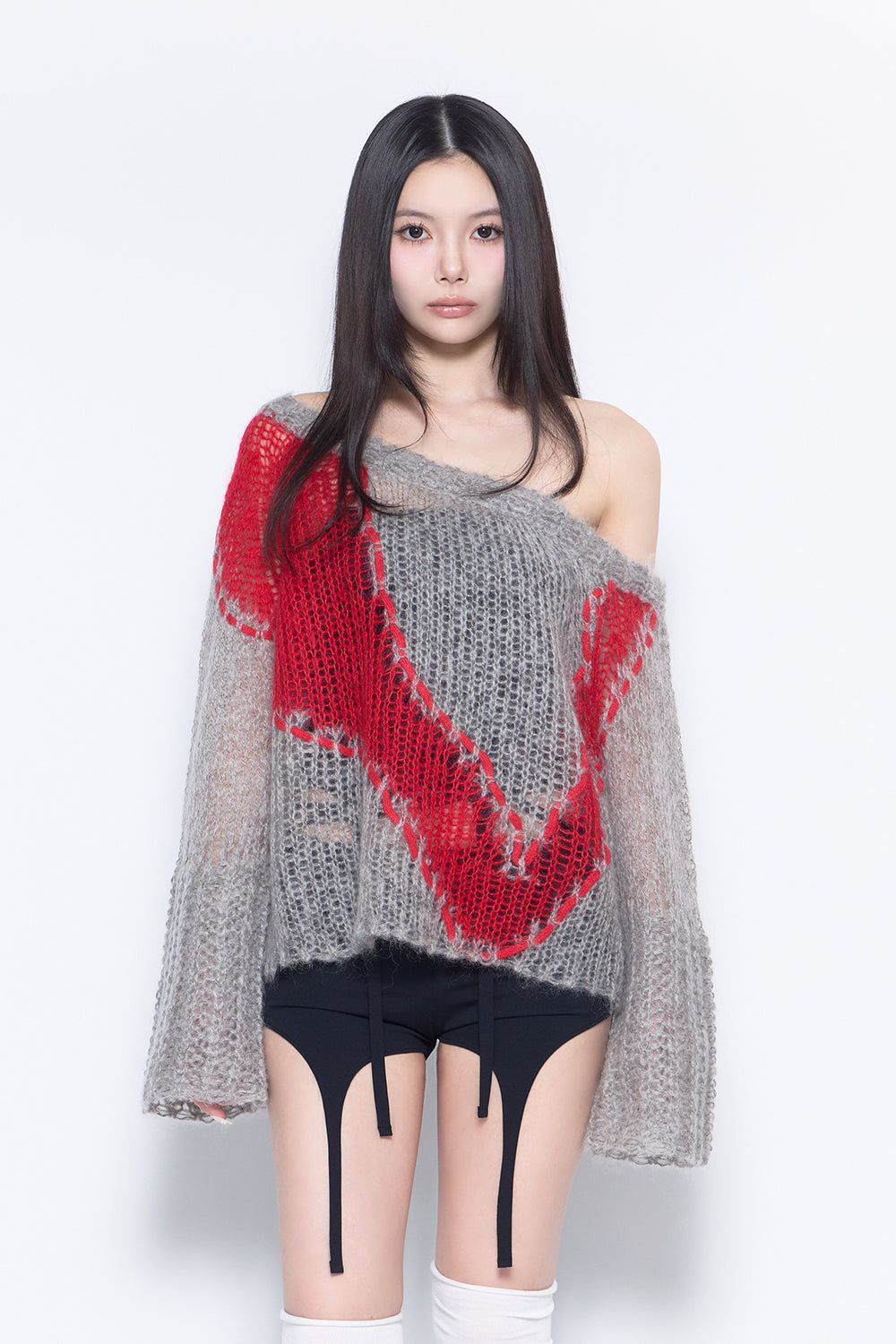 トップス the red thread S symbol bicolor tops THEREDTHREAD / ザレッドスレッド】S big symbol knit