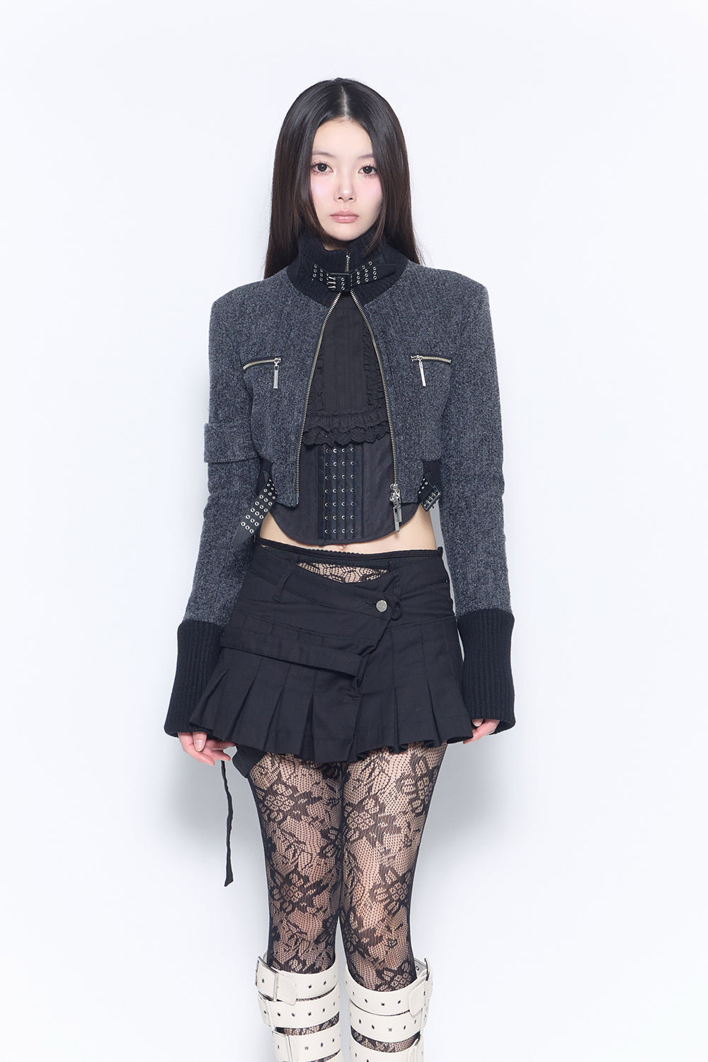 belted zip jacket cropped