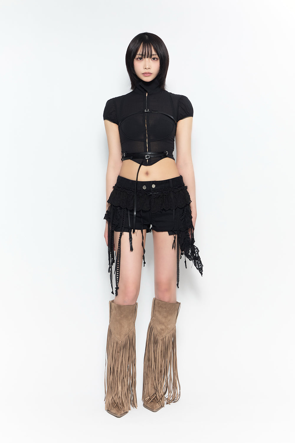 THEREDTHREAD / ザレッドスレッド】veil frill garter shorts