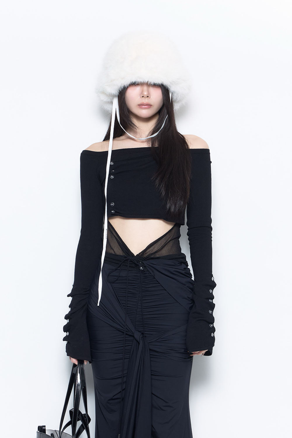 トップス theredthread layered knot tops black THEREDTHREAD / ザレッドスレッド】S button layered knit tops