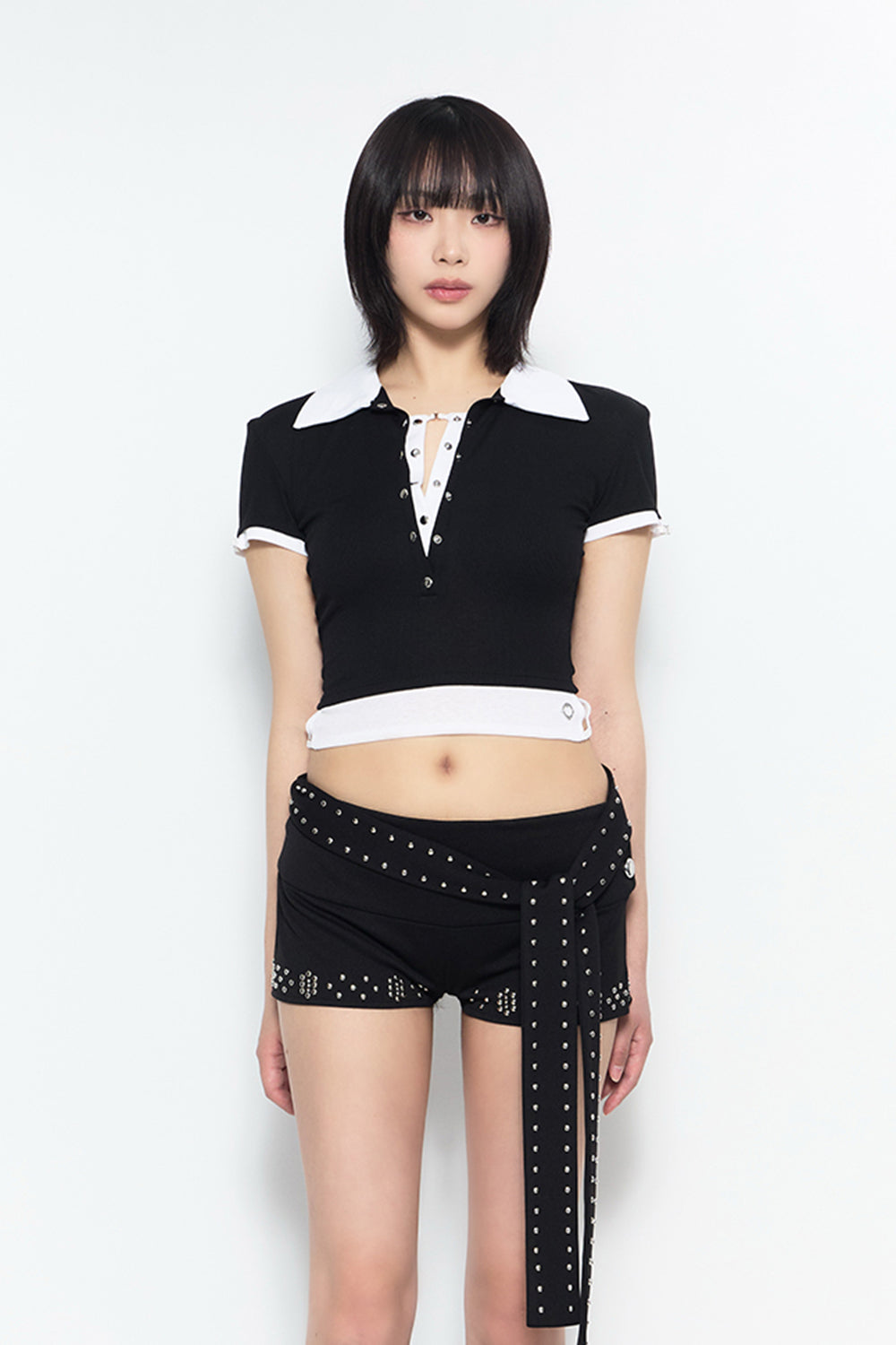 トップス theredthread S bicolor layered tops bk THEREDTHREAD / ザレッドスレッド】bicolor layered tops short