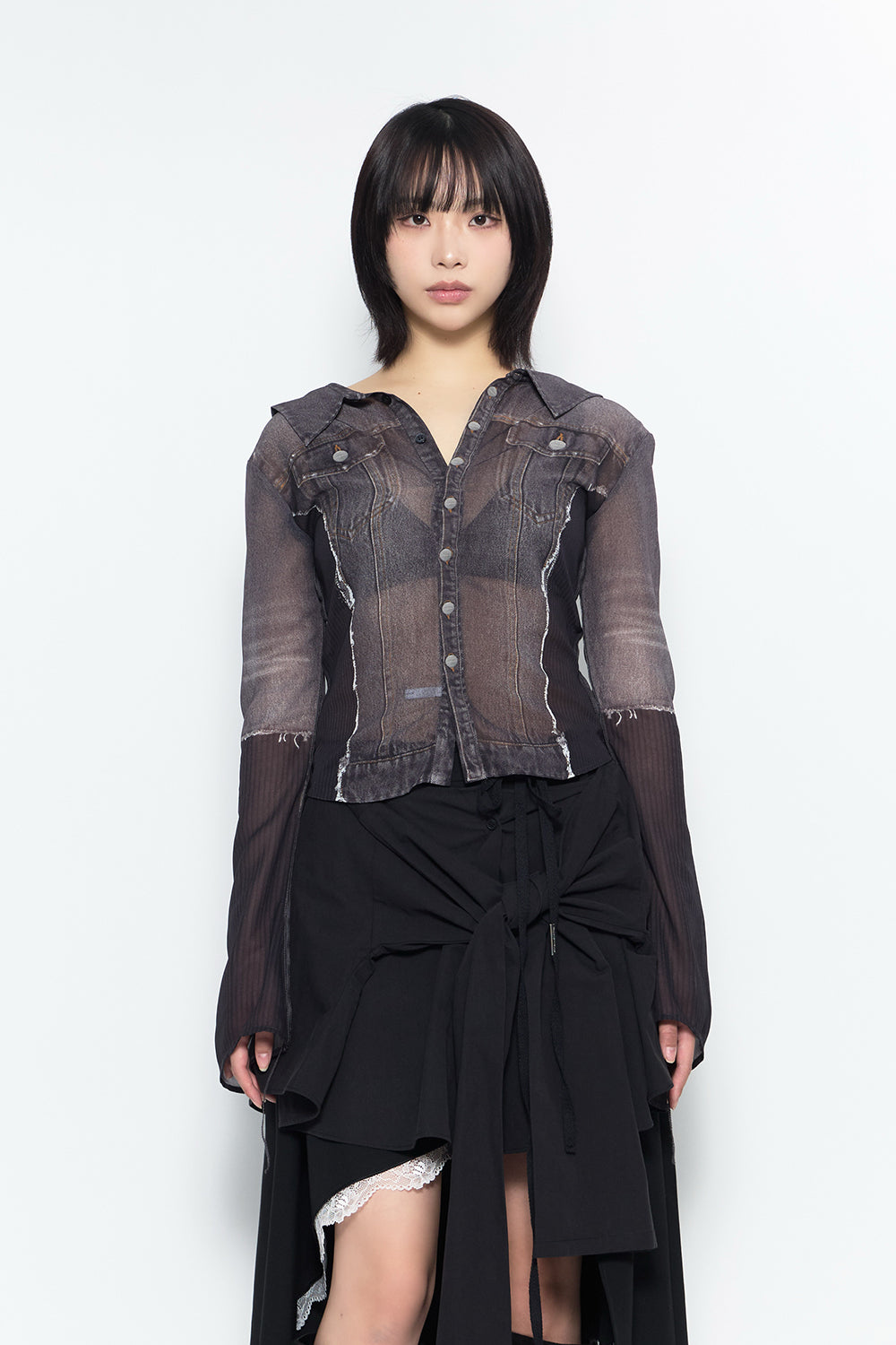 THEREDTHREAD / ザレッドスレッド】print sheer shirt