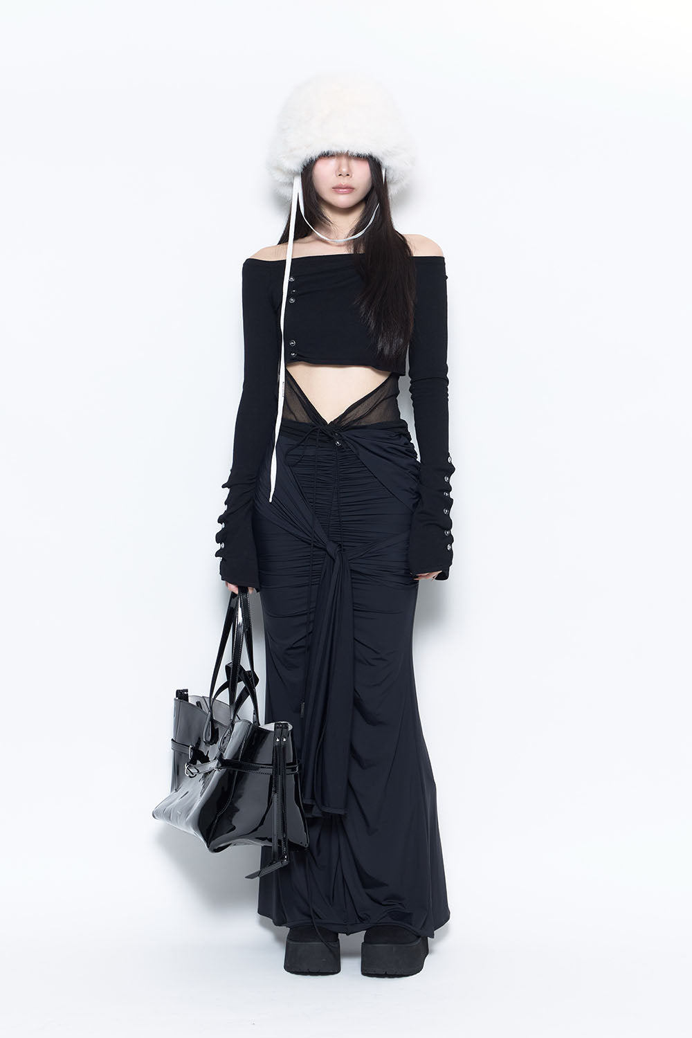 スカート THEREDTHREAD <S symbol draped skirt> SKIRT – THEREDTHREAD