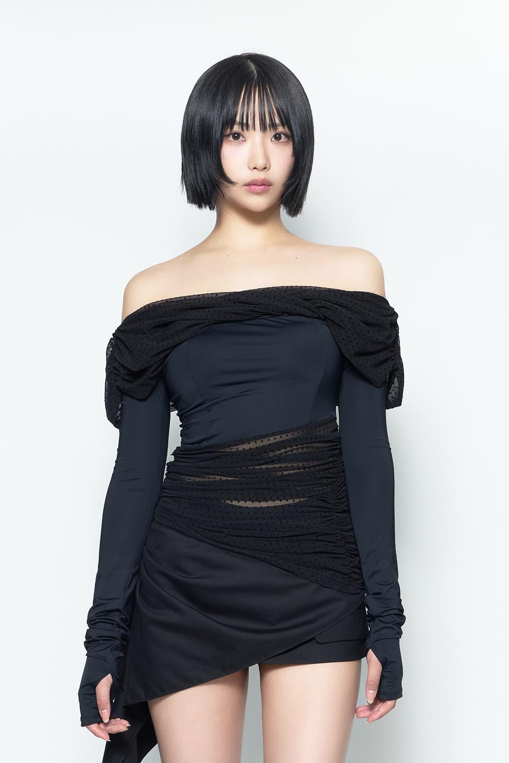 トップス theredthread S dot off shoulder top BK THEREDTHREAD / ザレッドスレッド】S dot off shoulder tops