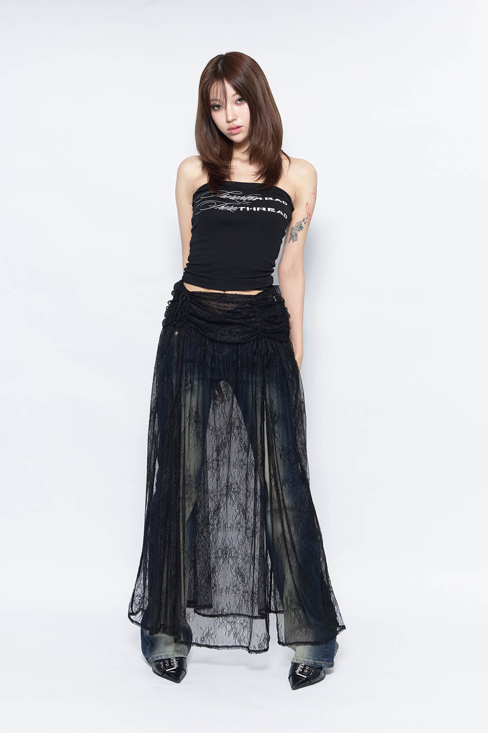 THEREDTHREAD / ザレッドスレッド】S shirring flower skirt long