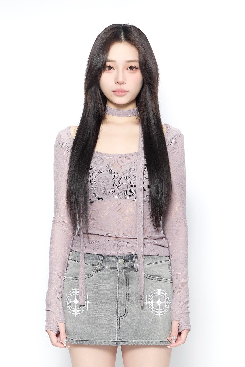theredthread S skinny tops lace ブラック