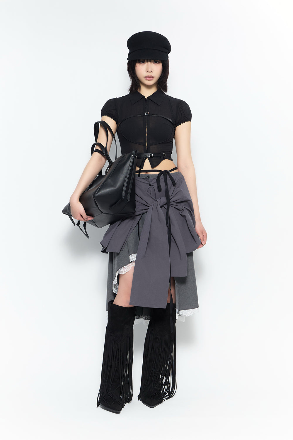 tailored lace drape skirt