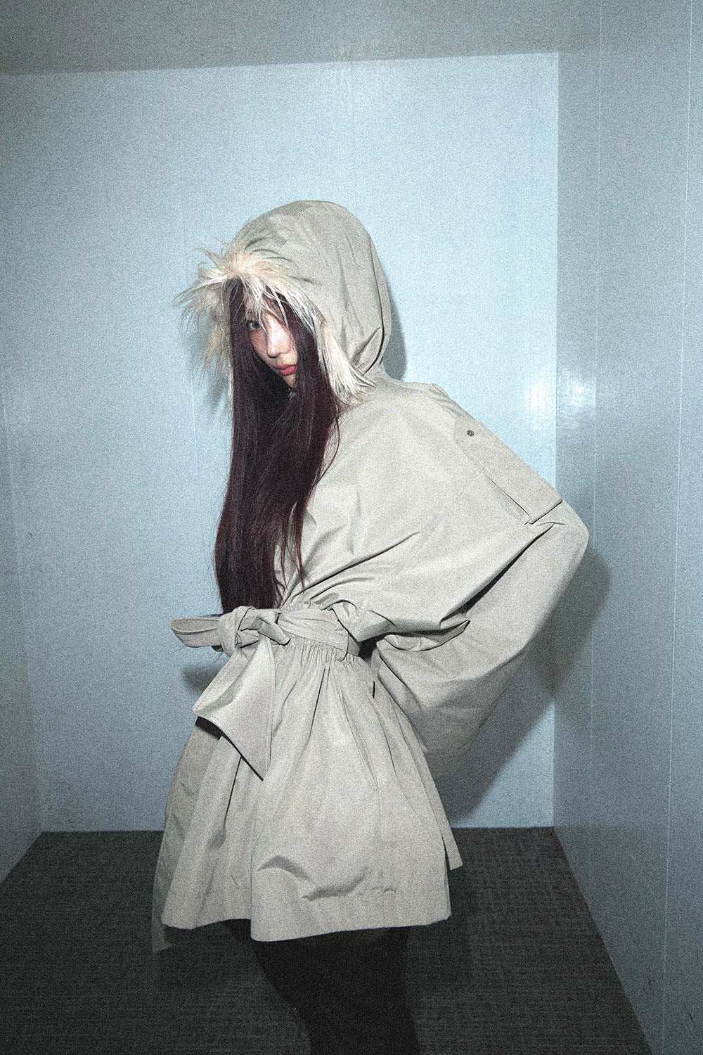 S fur embroidery trench short