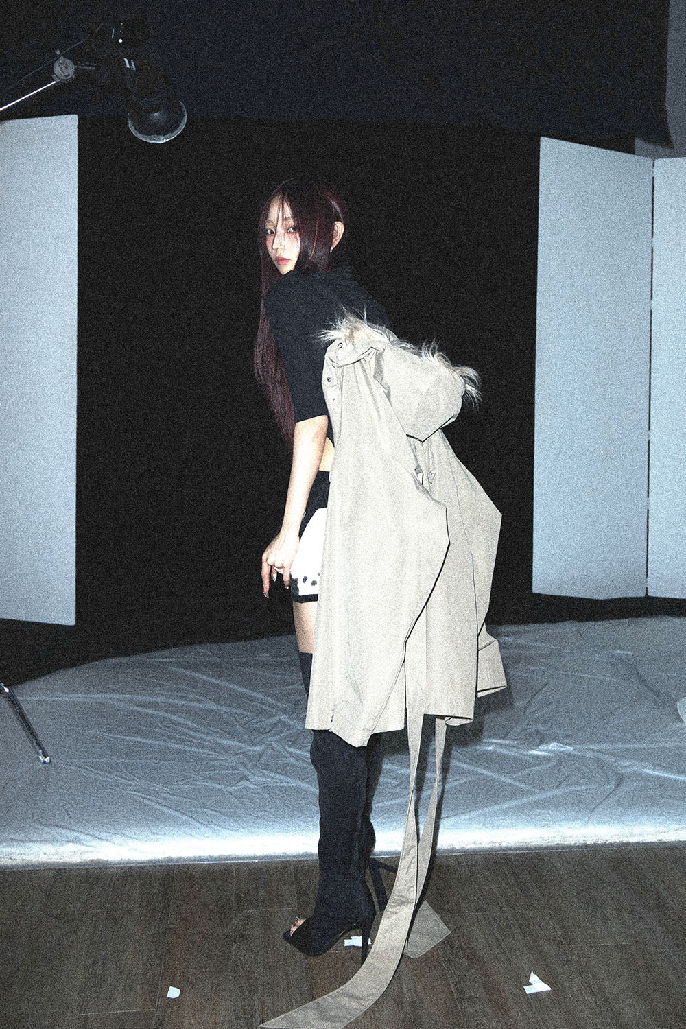 S fur embroidery trench short