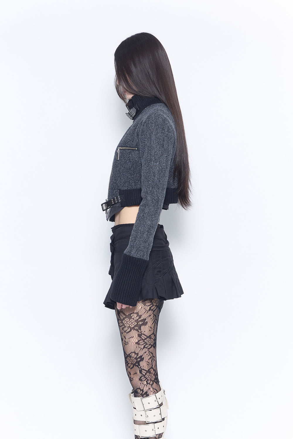 belted zip jacket cropped