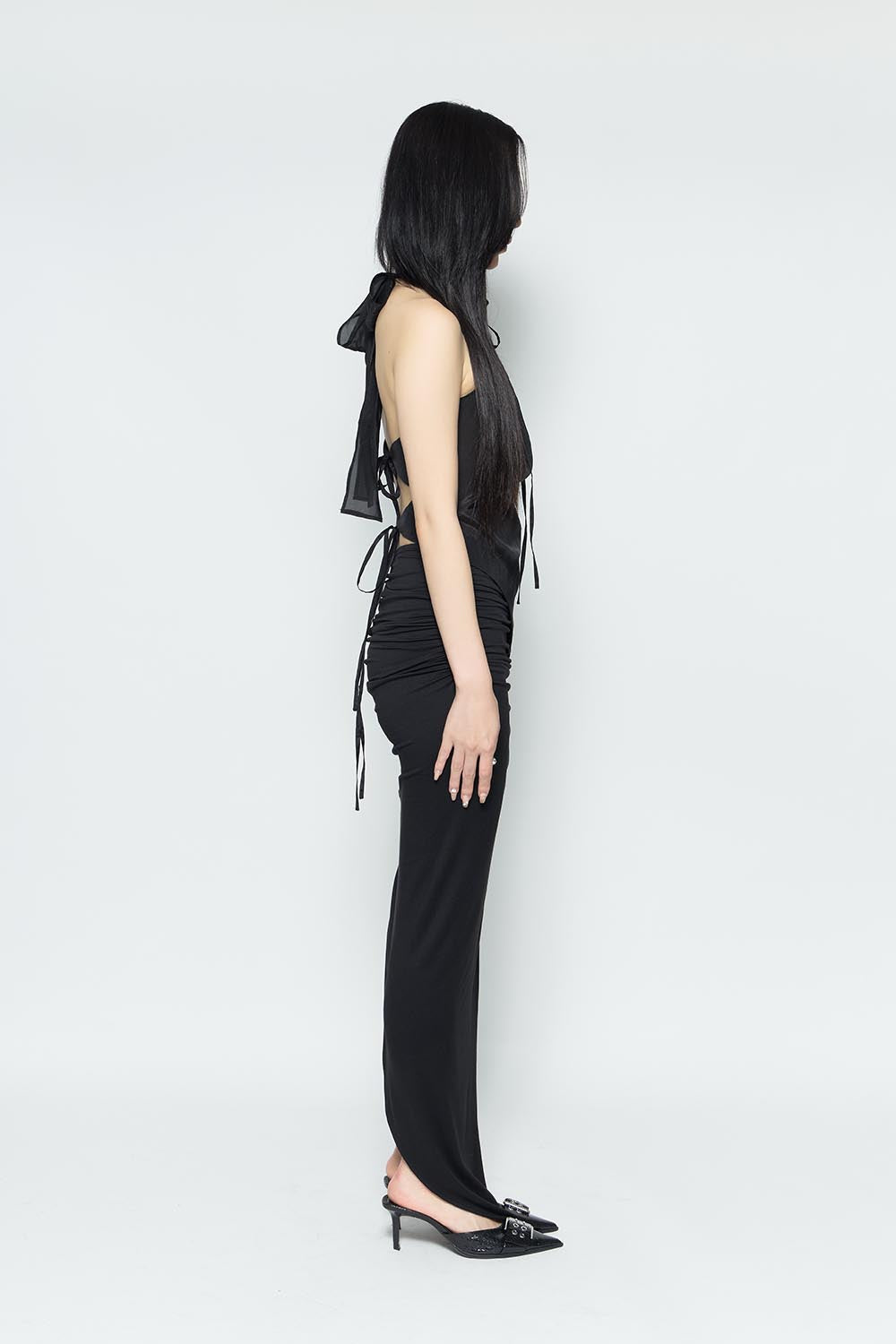 スカート THEREDTHREAD S w pleats crash skirt THEREDTHREAD / ザレッドスレッド】S slit fit skirt petal
