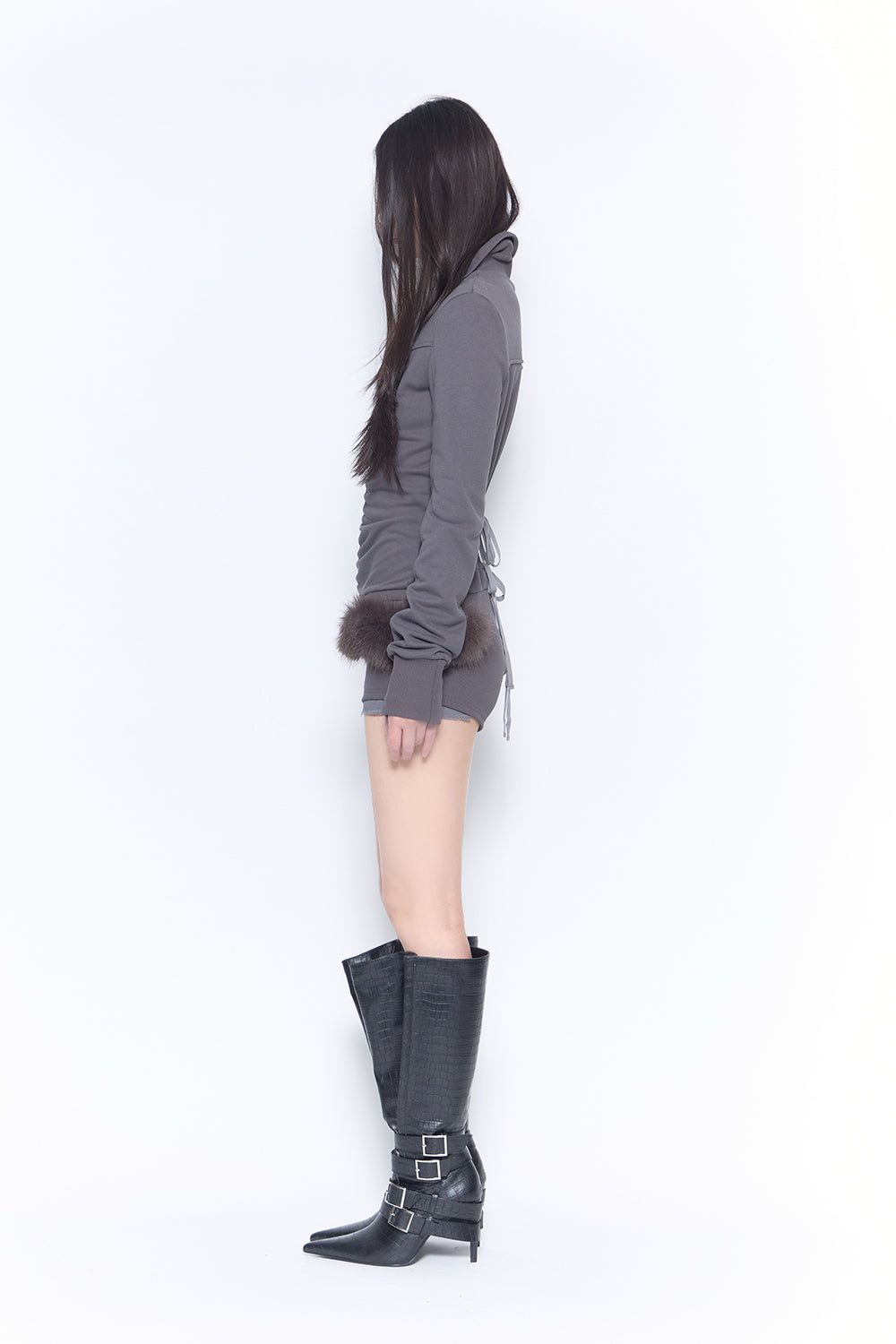 ruched zip romper