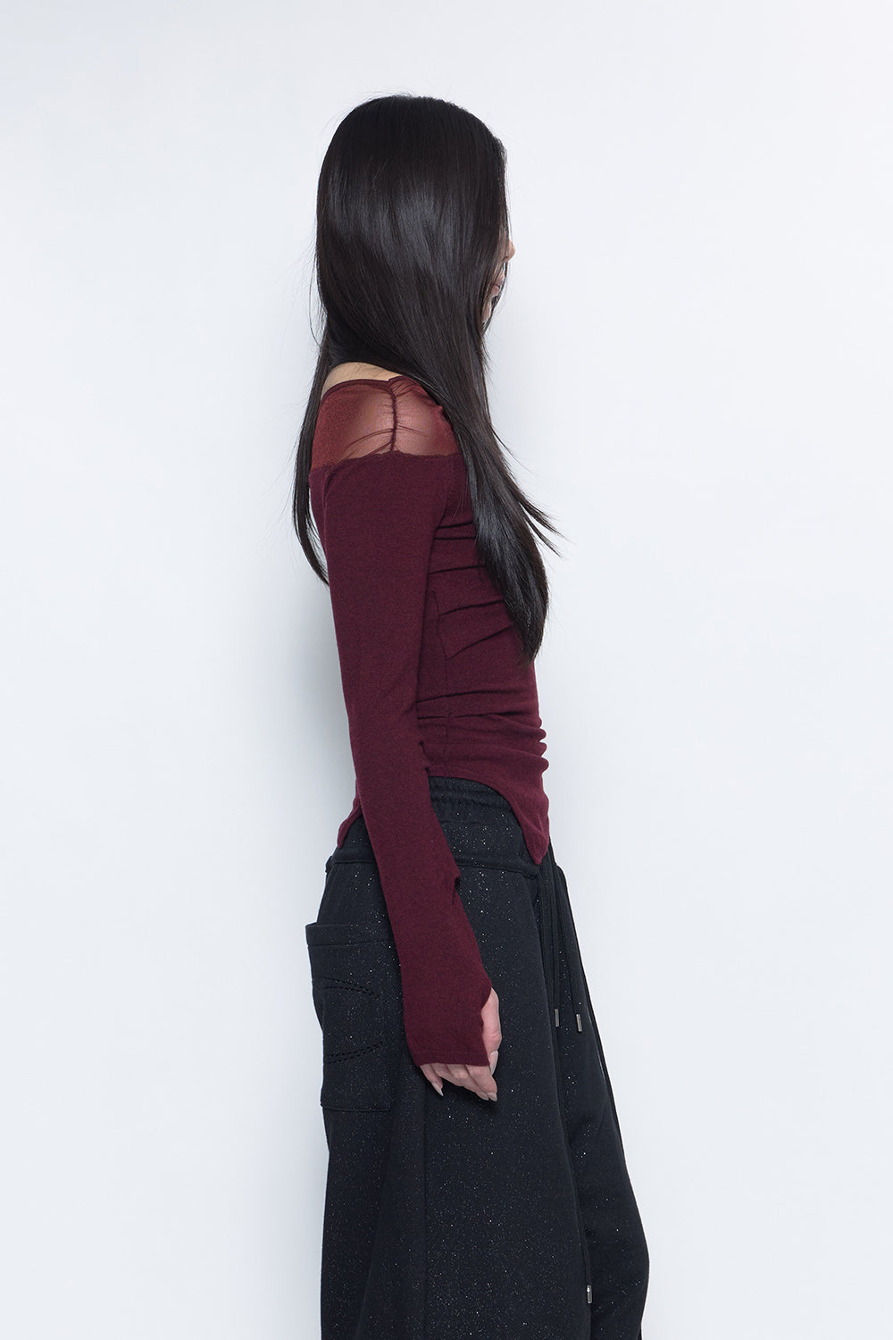 S sheer asymmetric tops