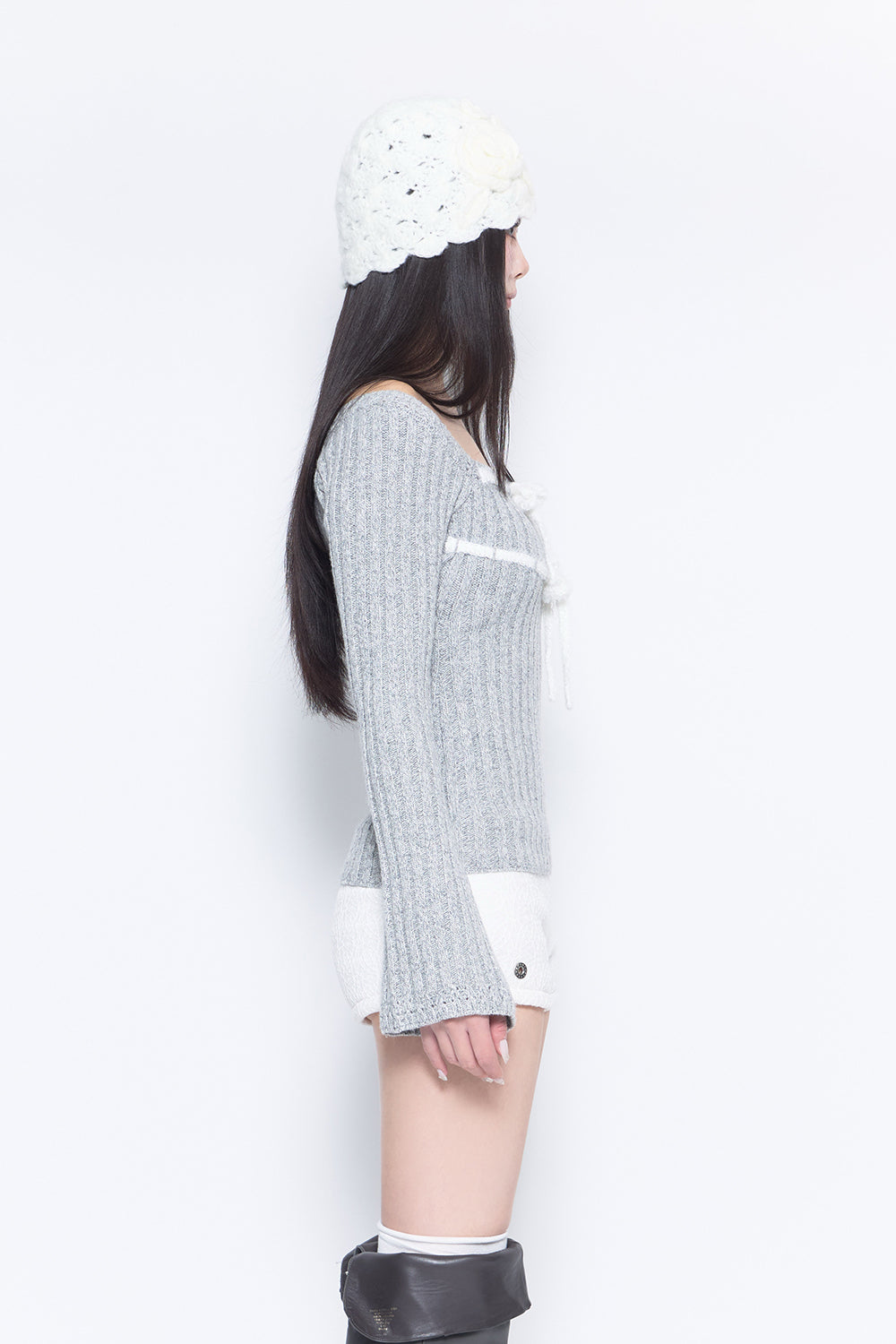 THEREDTHREAD / ザレッドスレッド】S rib knit tops ribbon