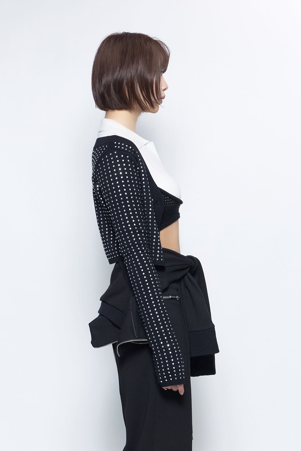 THEREDTHREAD / ザレッドスレッド】S rhinestone cardigan cropped