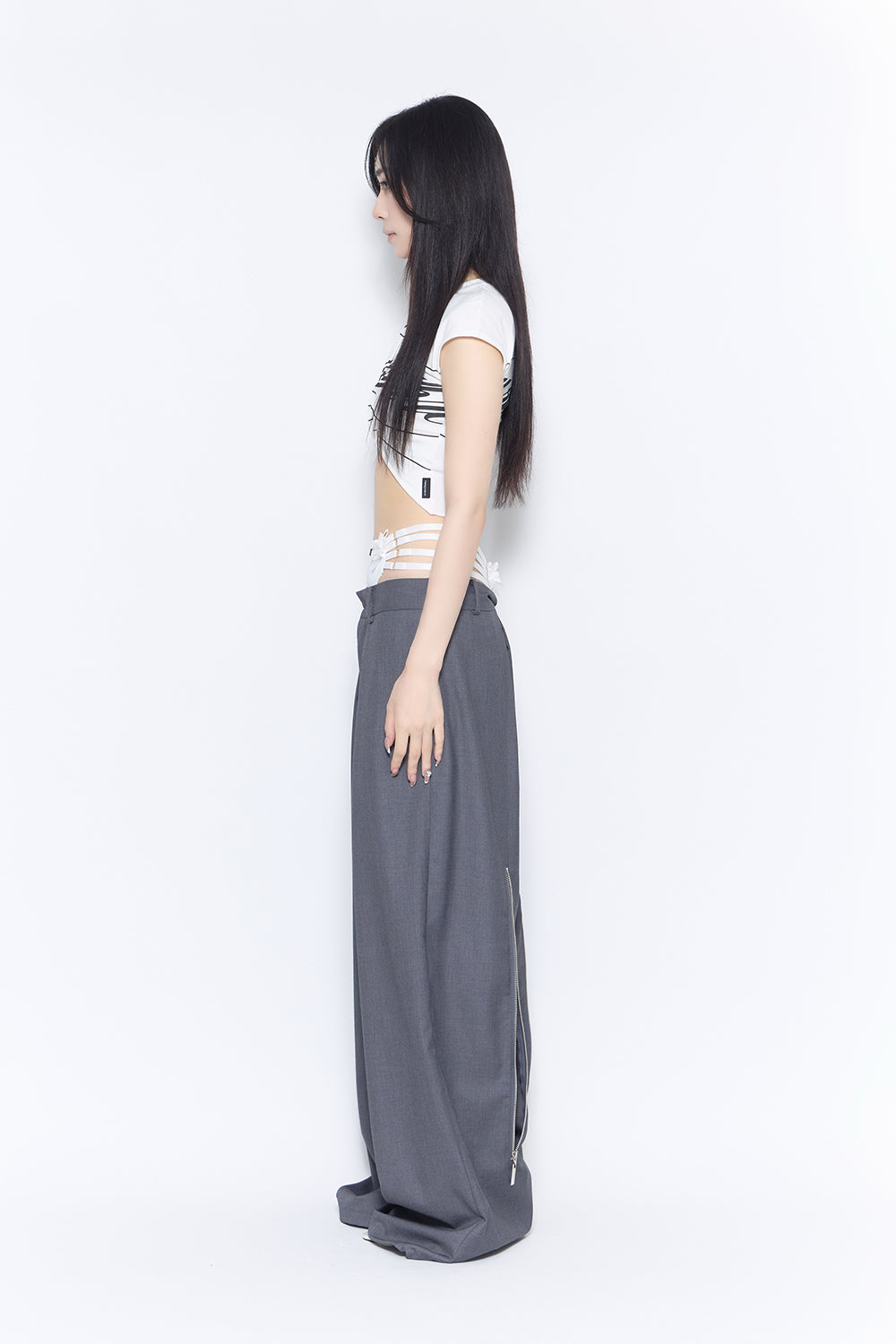 strap layered slacks ribbon