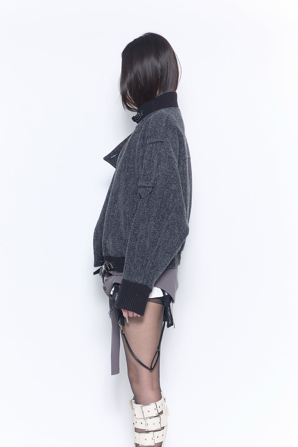 belted lace blouson