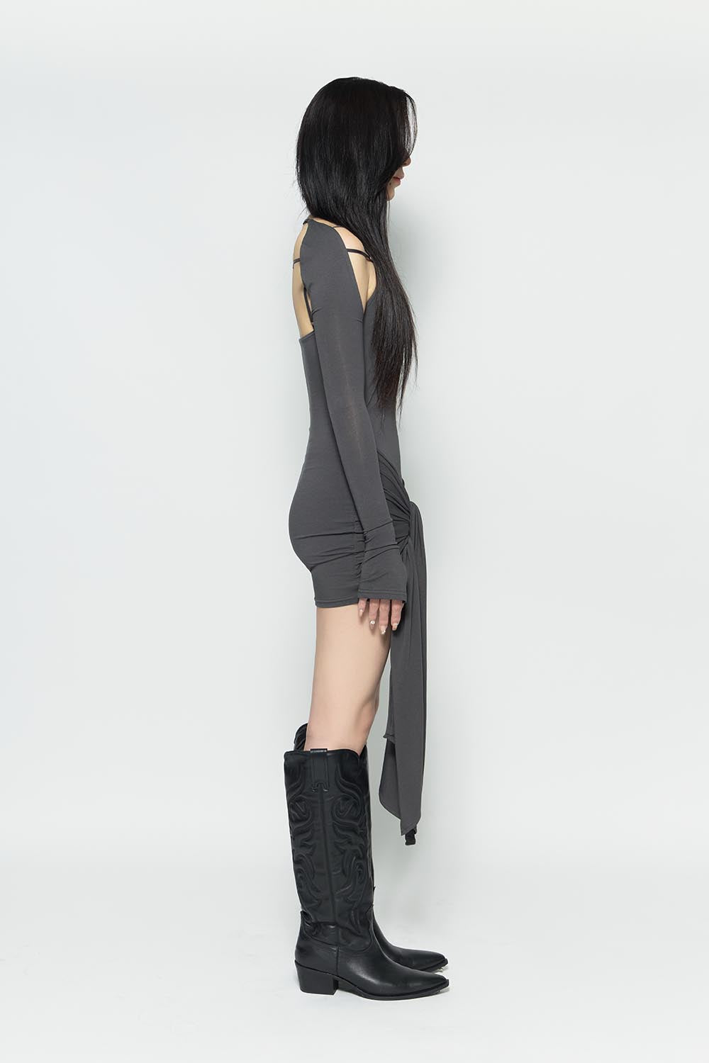 ワンピース THEREDTHREAD oneshoulder shirtknit dress THEREDTHREAD / ザレッドスレッド】S oneshoulder shirt knit dress