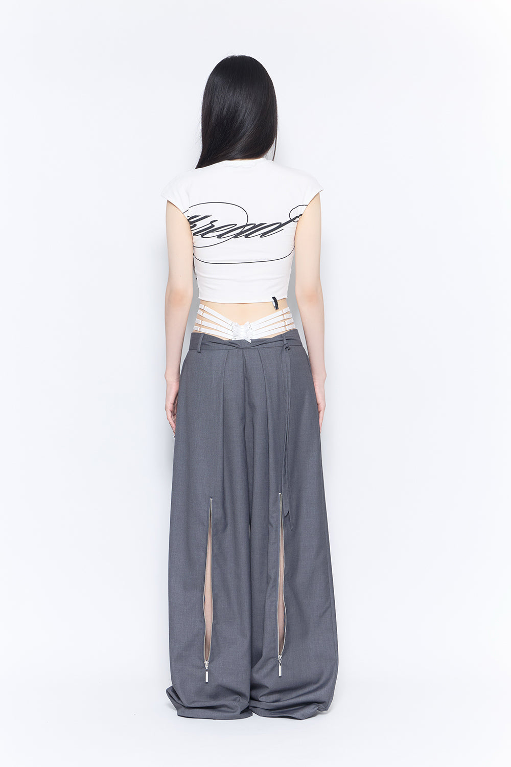 strap layered slacks ribbon