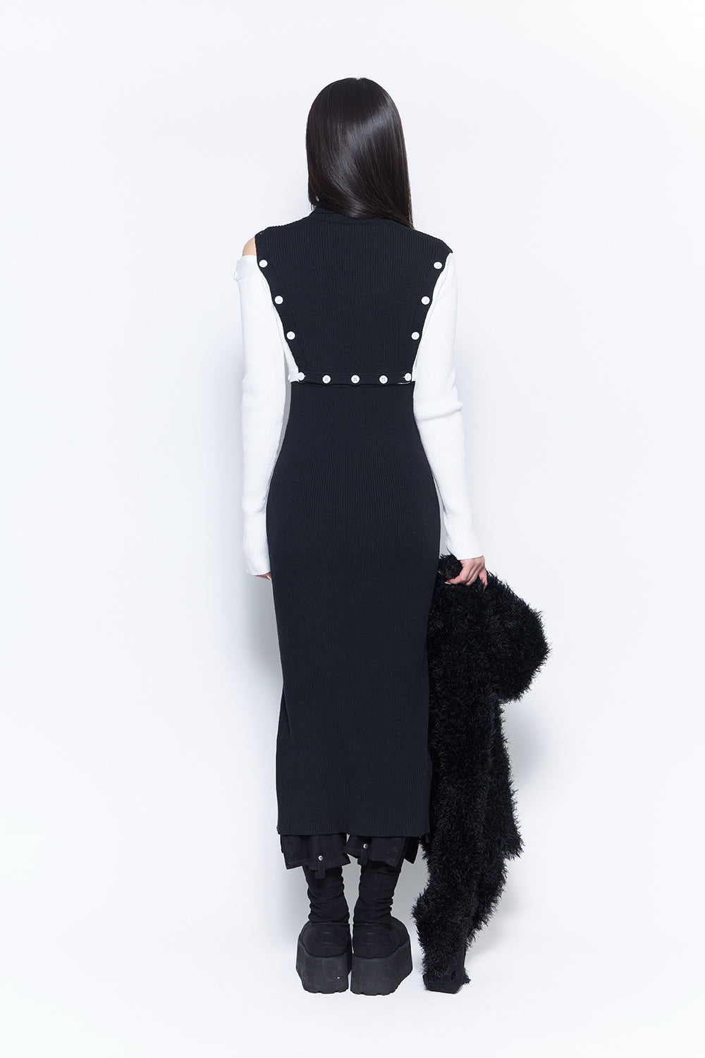 bicolor button open knit