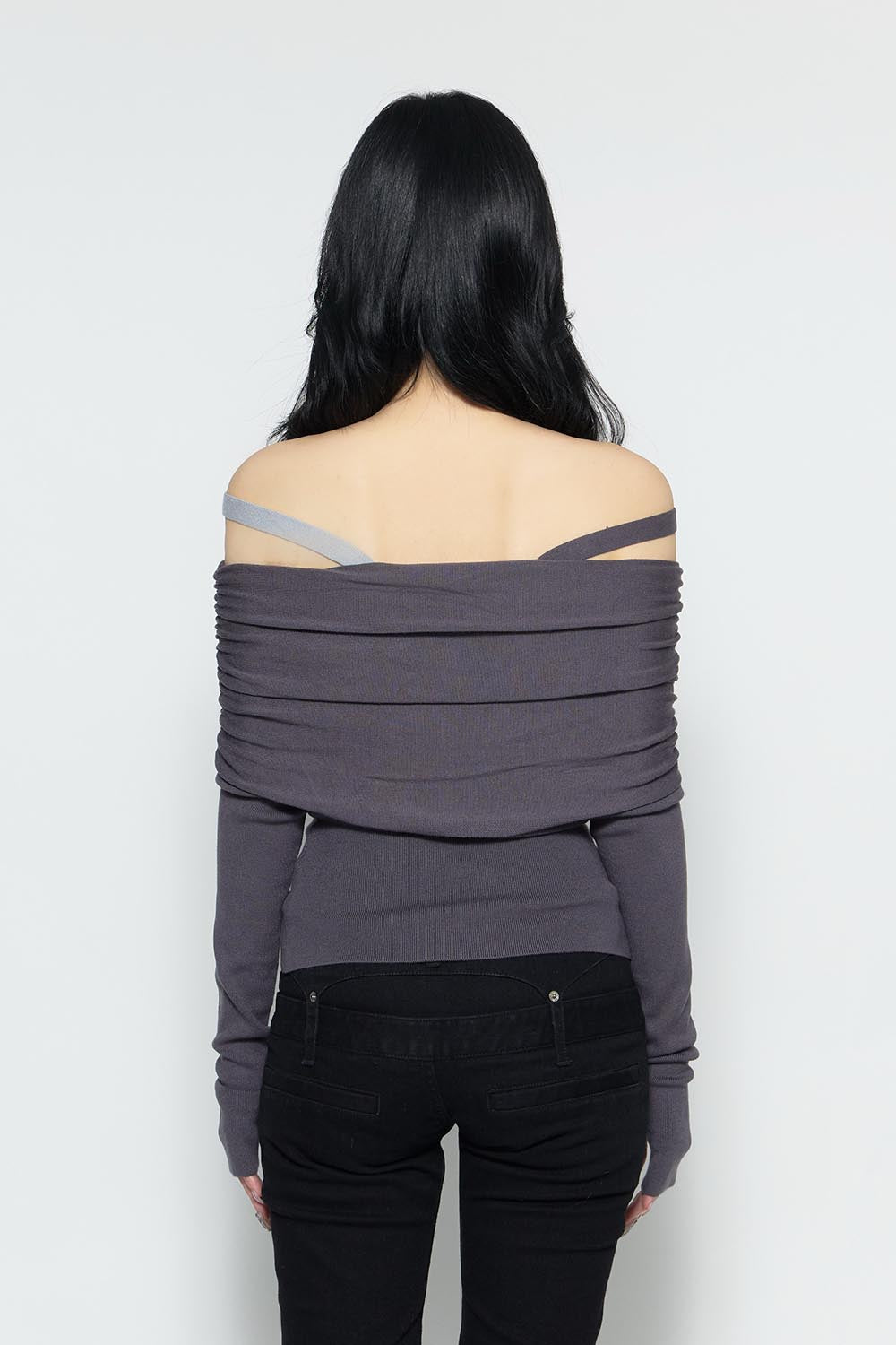 S bicolor shirred knit