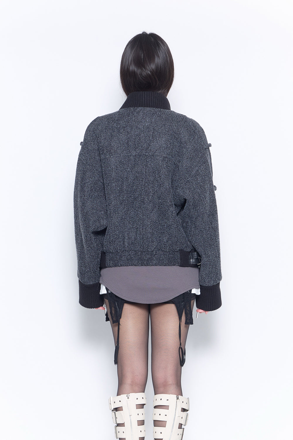 belted lace blouson