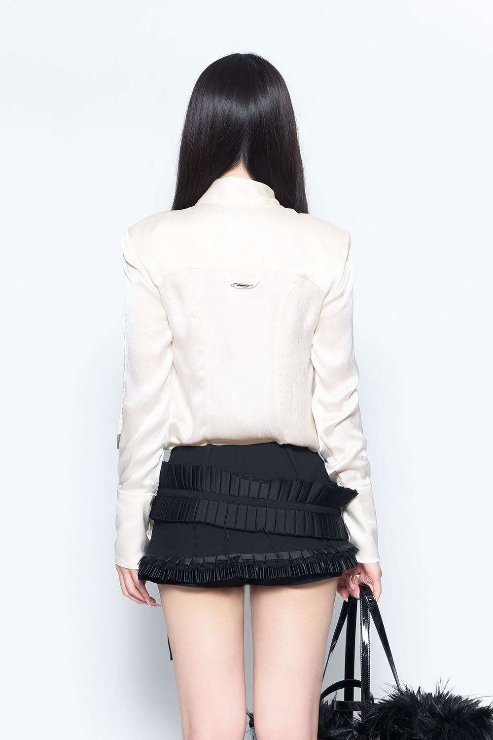 S satin bow tie blouse