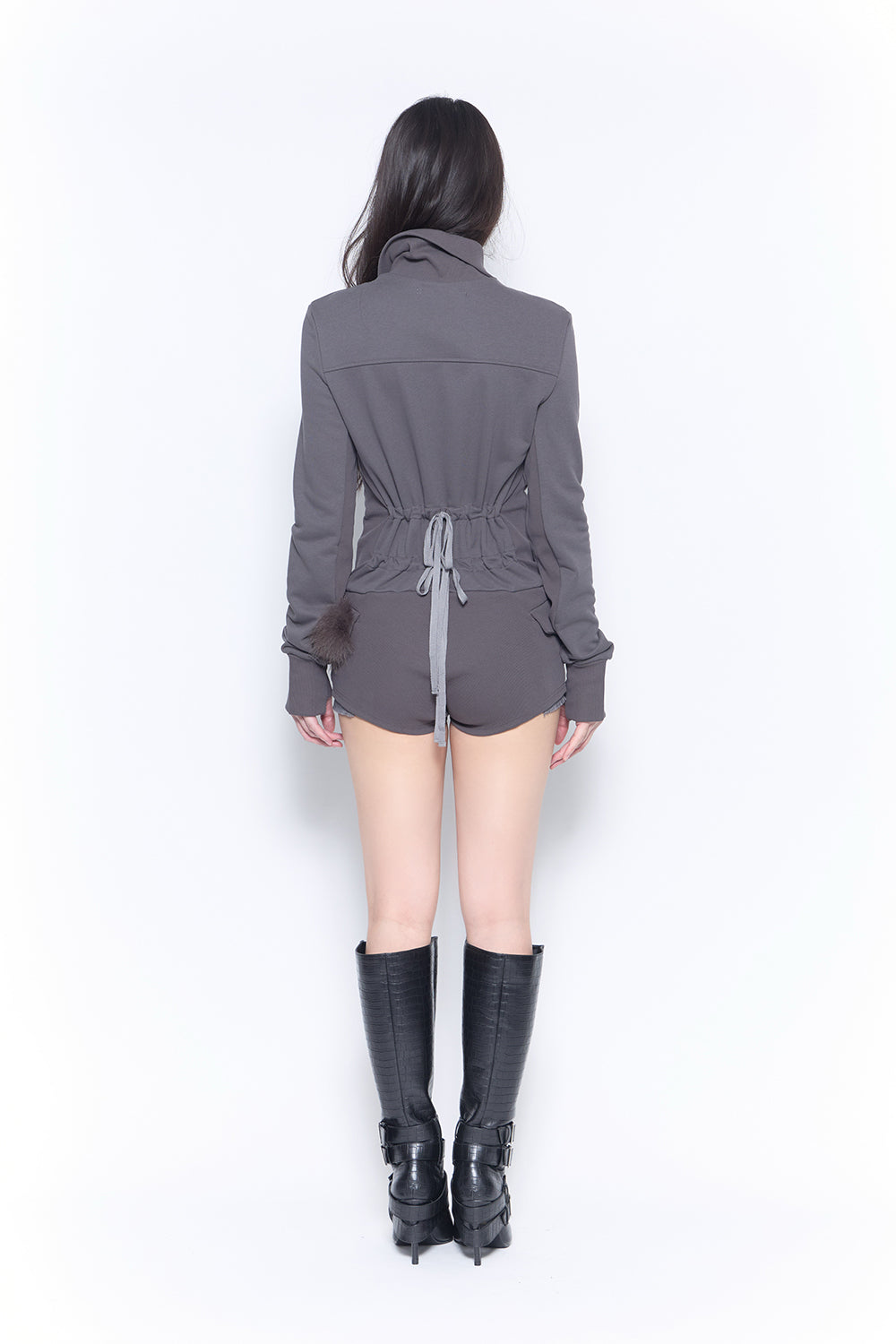ruched zip romper
