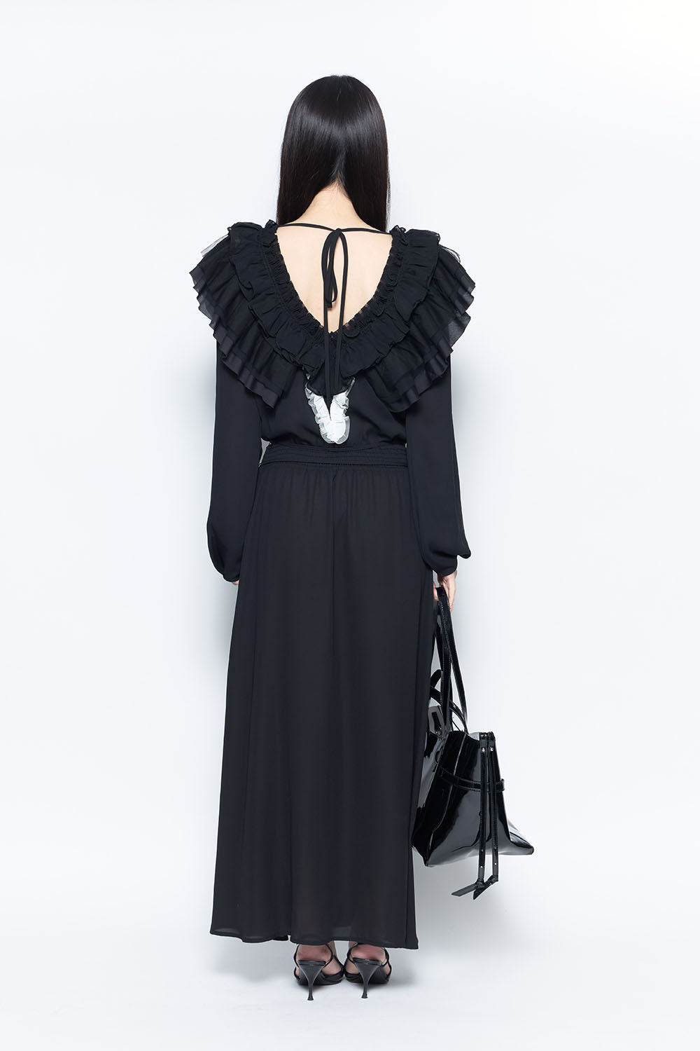 S ruffle chiffon long dress