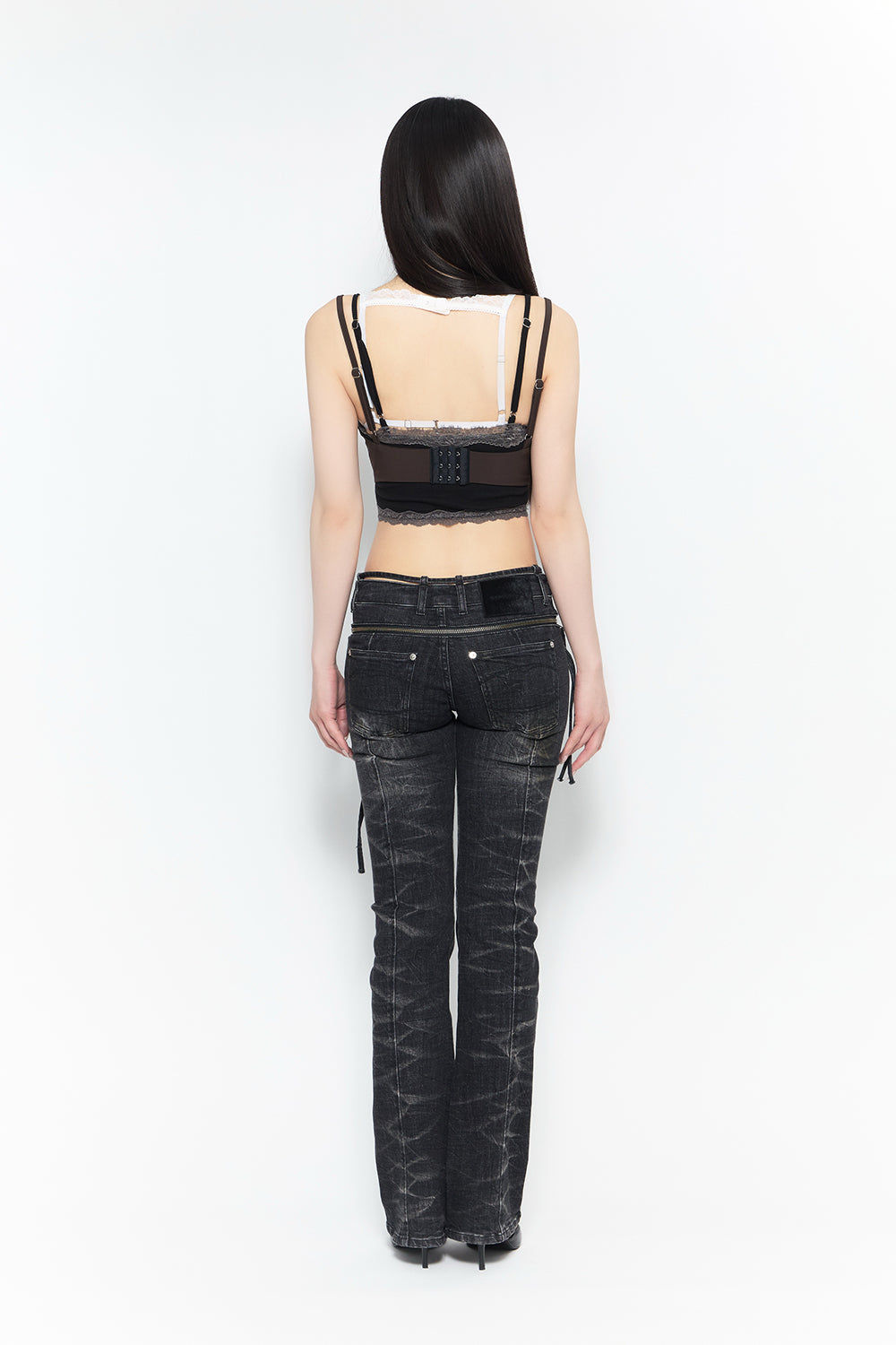 パンツ theredthread strap flare denim black THEREDTHREAD / ザレッドスレッド】strap flare denim