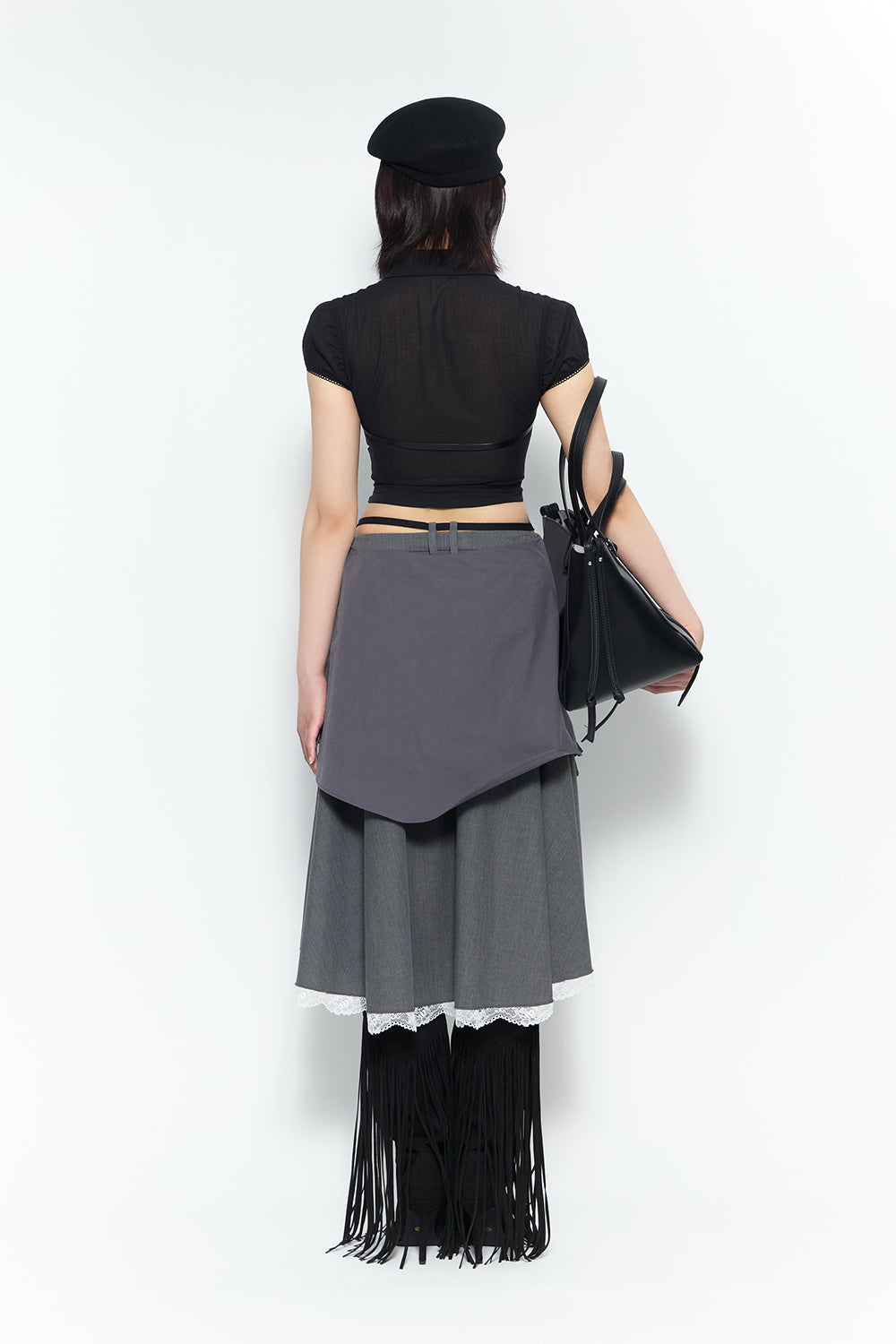 THEREDTHREAD / ザレッドスレッド】tailored lace drape skirt