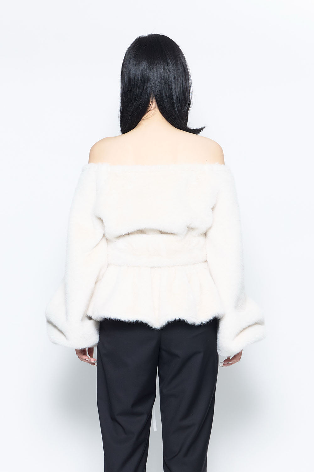 S off shoulder faux-fur tops