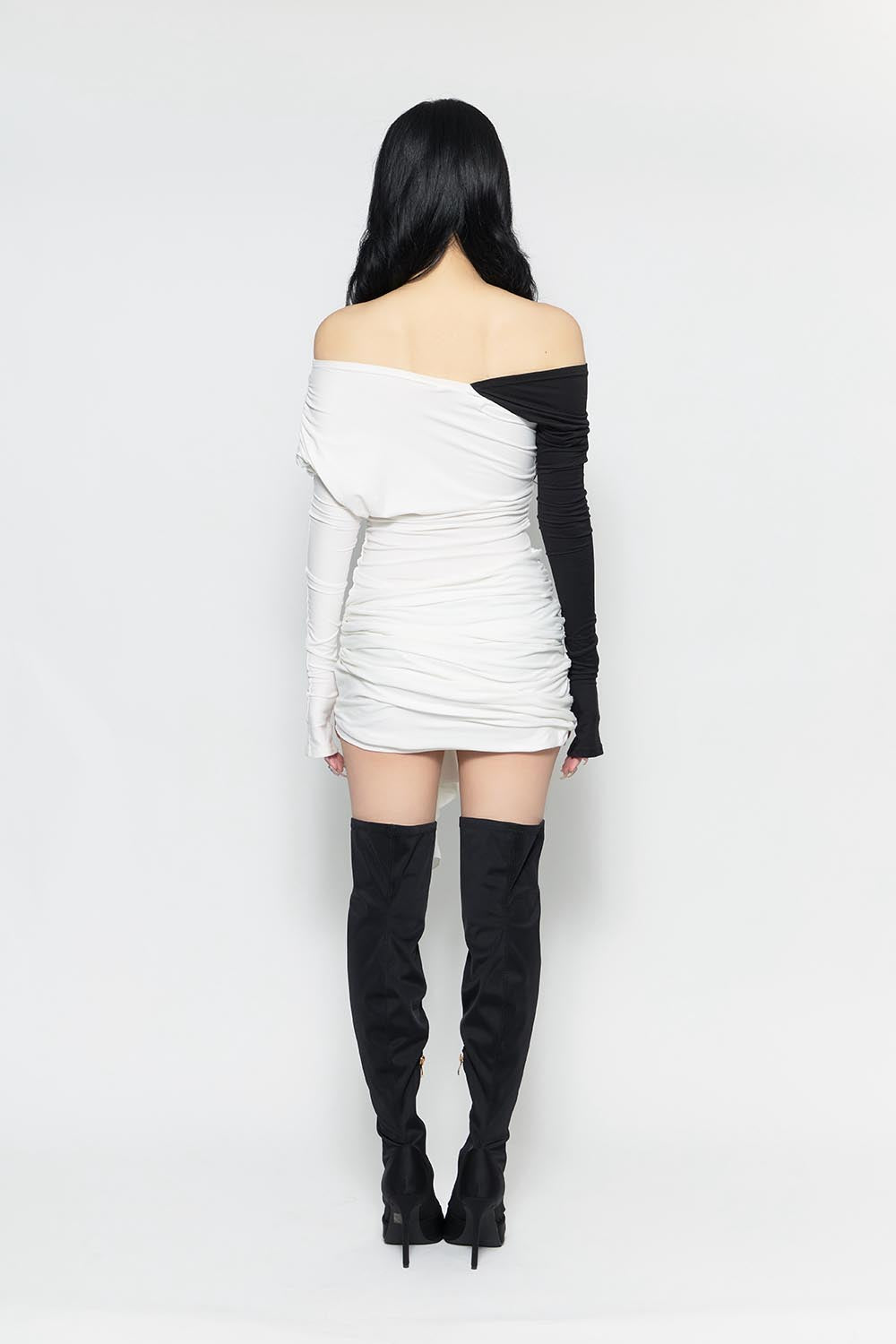 S offshoulder draped dress mini