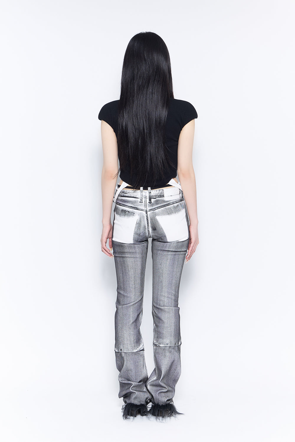 studded denim flare
