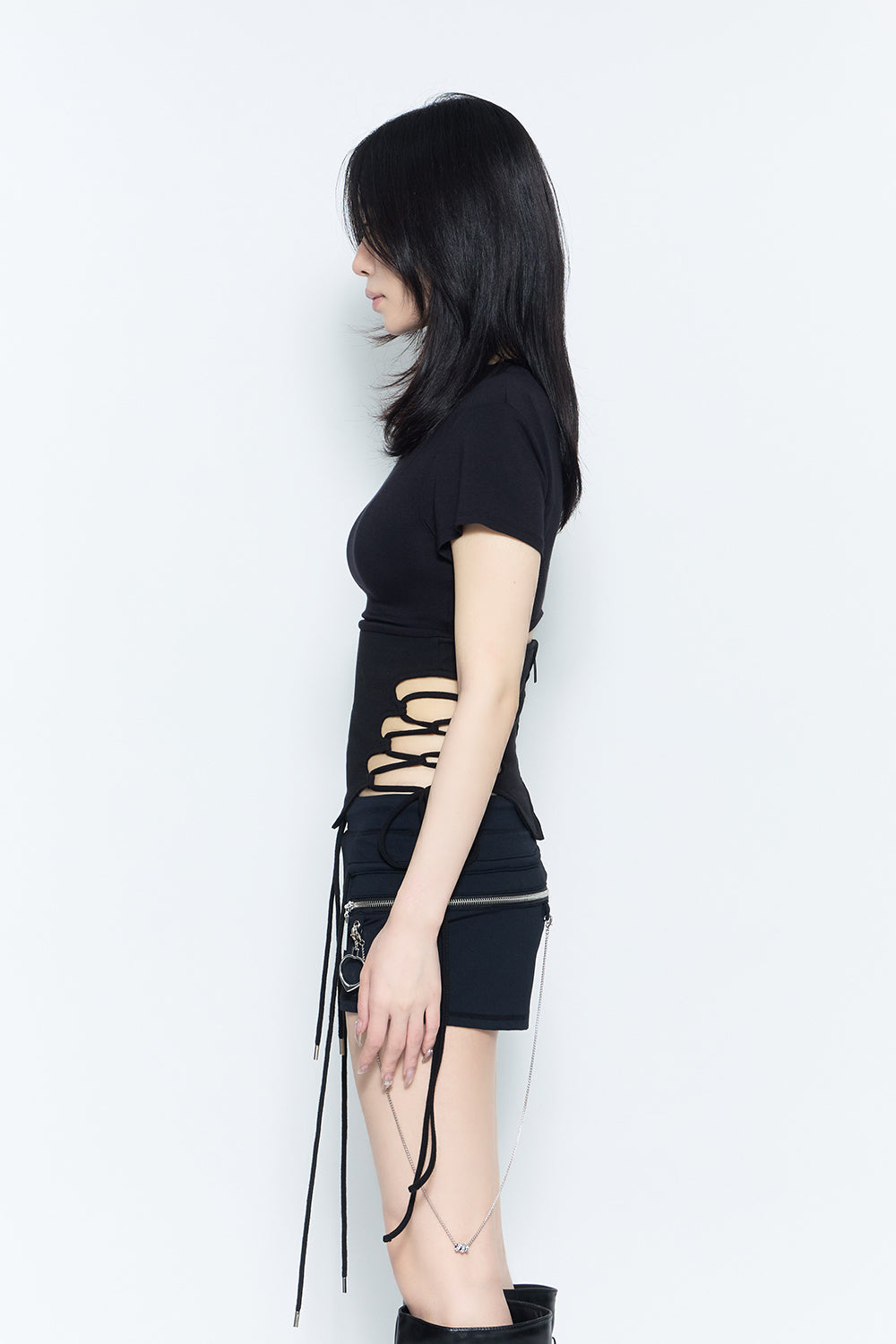 split hem lace up tops