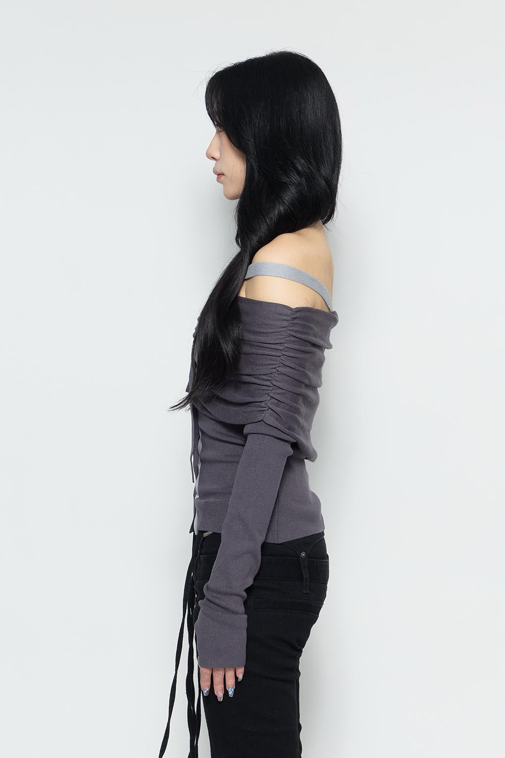 S bicolor shirred knit