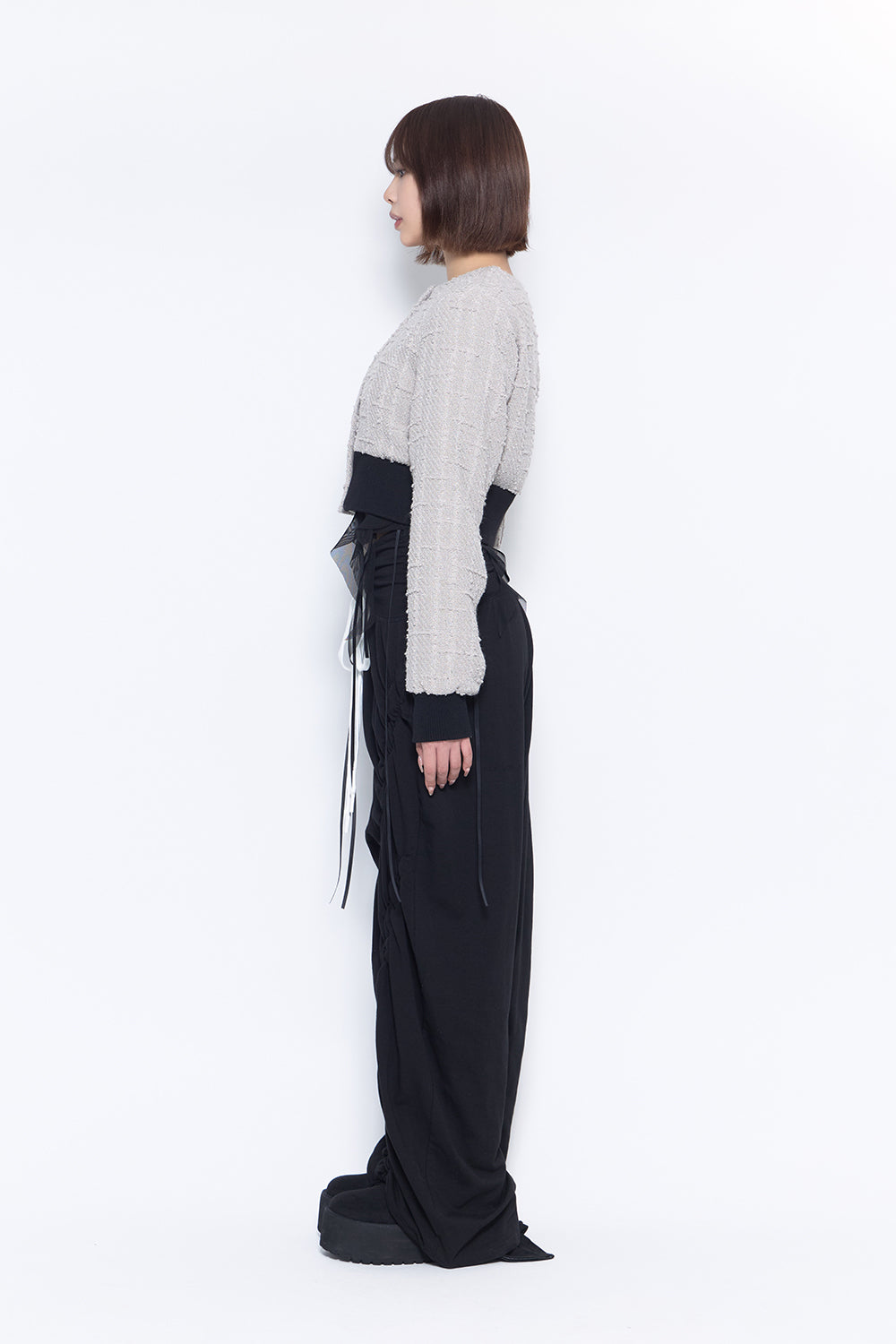 S ribbon smocking sweat pants