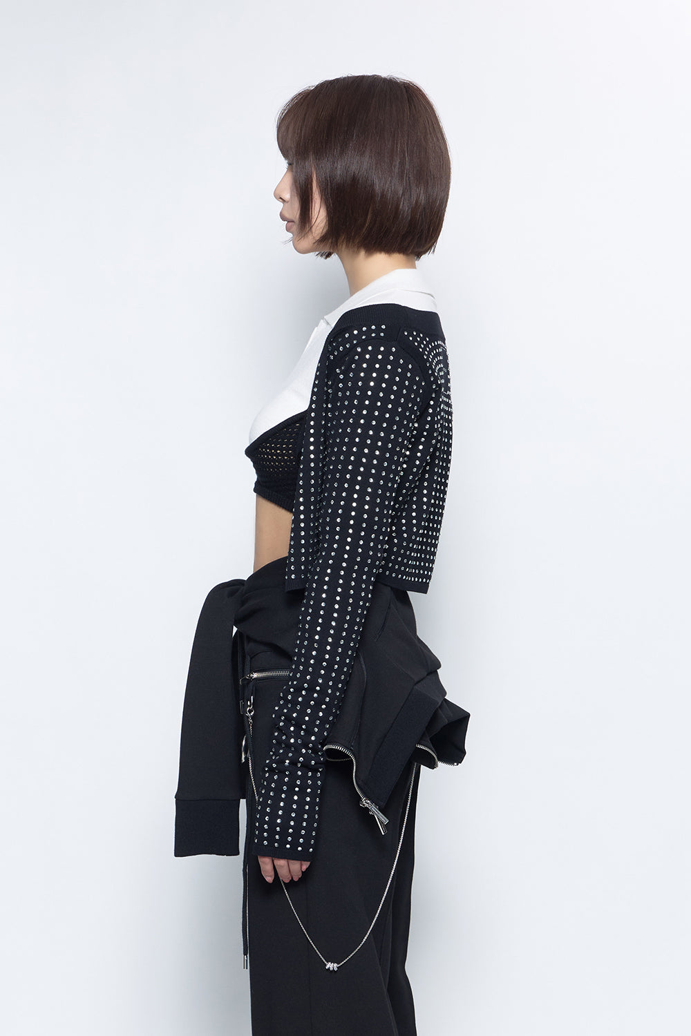 美品 ザレッドスレッド rhinestone cardigan cropped THEREDTHREAD / ザレッドスレッド】S rhinestone cardigan cropped