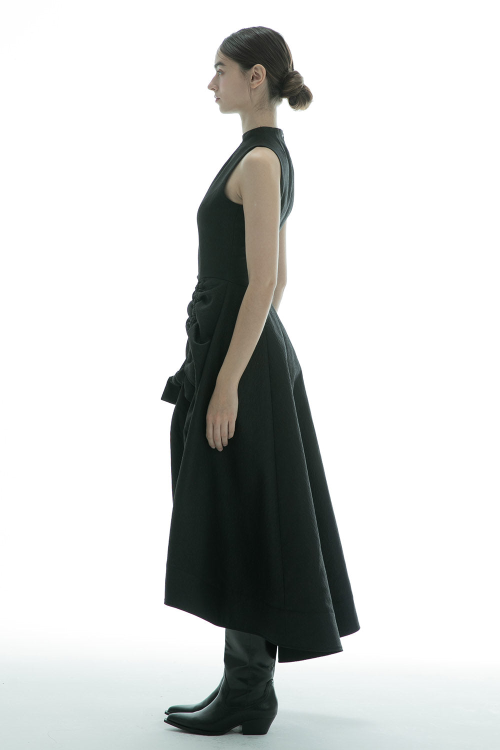 V slit long dress fog