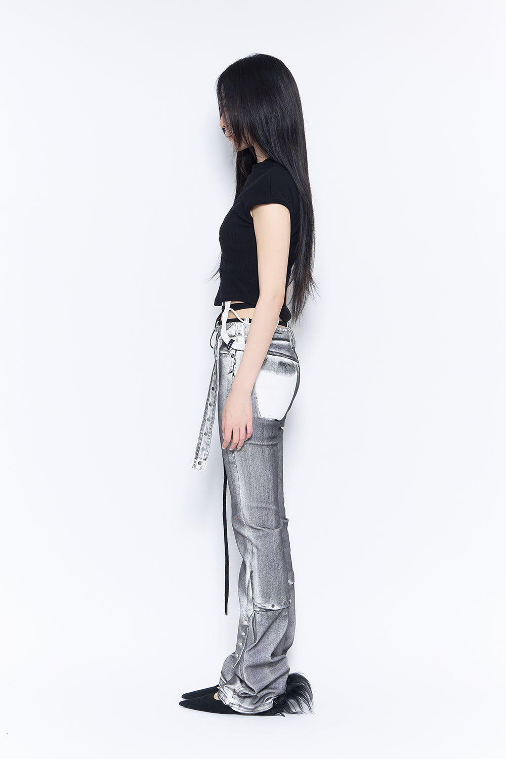studded denim flare