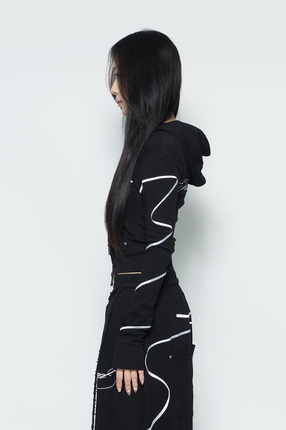S embroidery ribbon hoodie